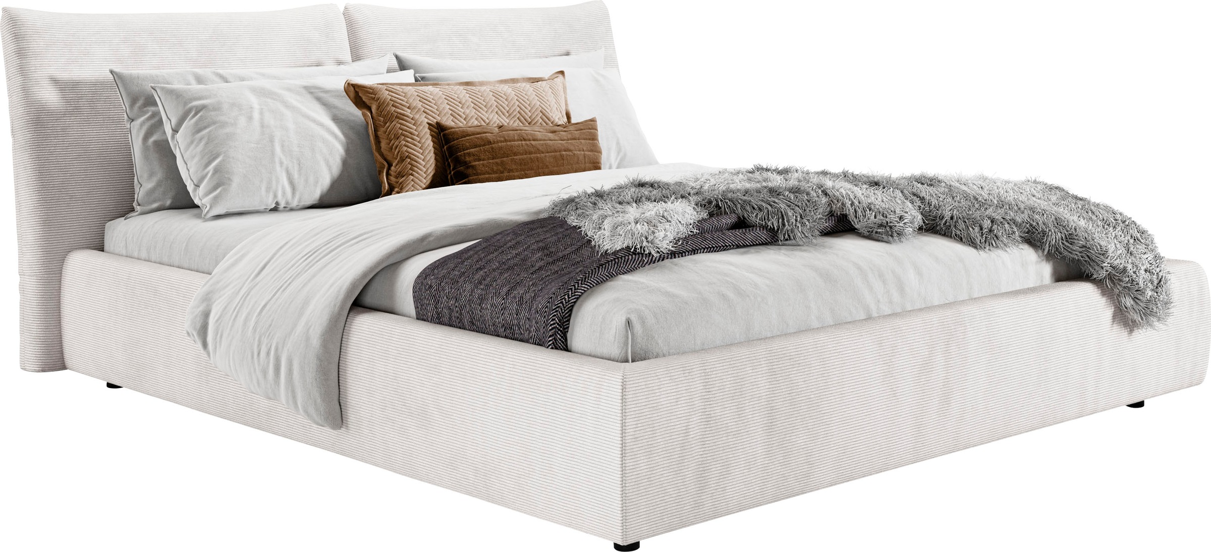 Polsterbett „Priora“, auch in NaturLEDER, Cord, belastbar bis 280kg, auch Überlänge 220 cm, silber Feincord