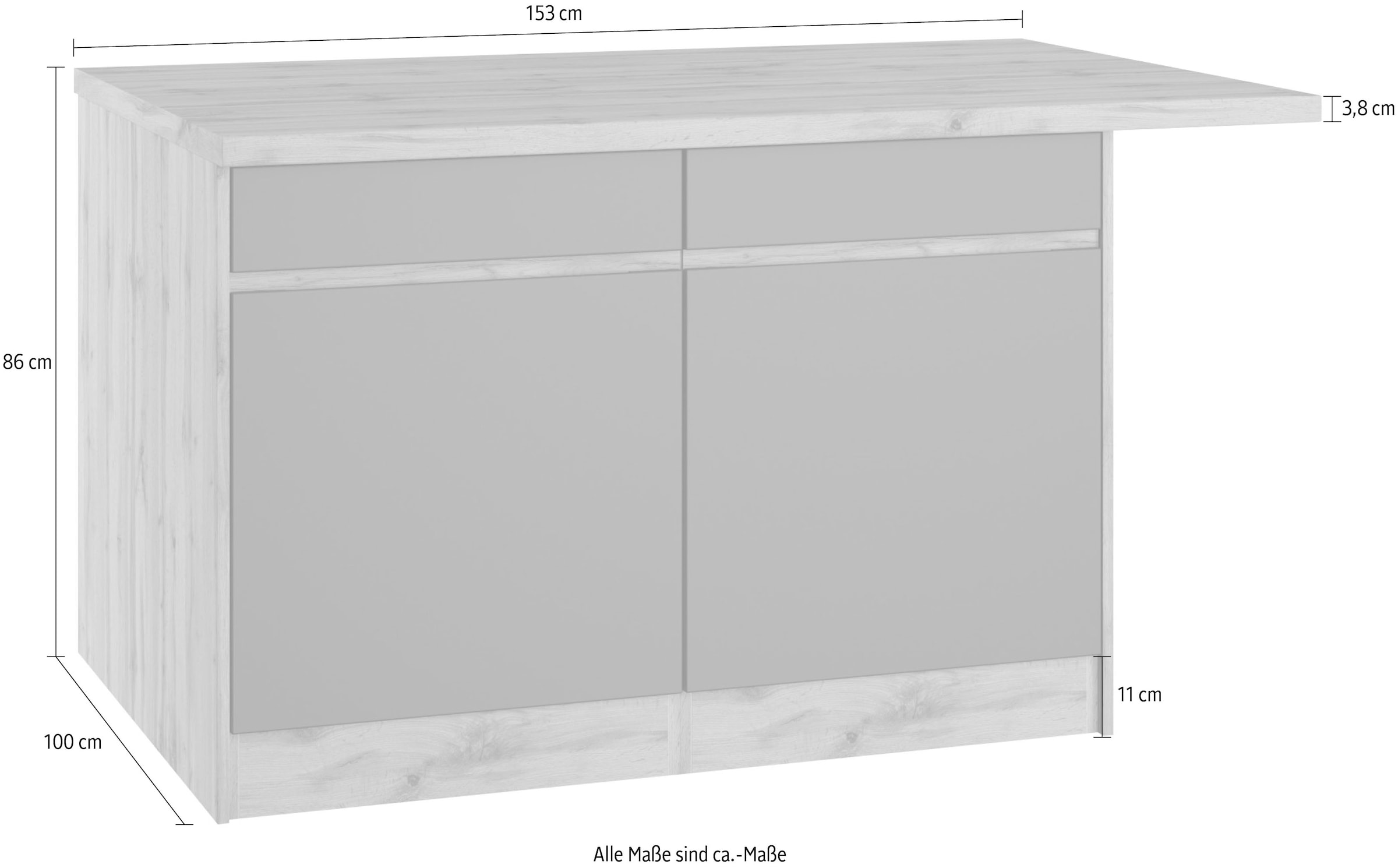 Kochstation Kücheninsel »KS-Riesa«, Breite 153 cm, Tiefe 100 cm, MDF-Fronten