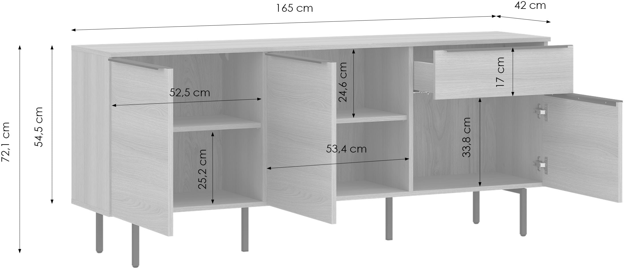 TOM TAILOR HOME Sideboard Lowboard, Breite 165 cm,3 Türen,1 Schublade, viel Stauraum
