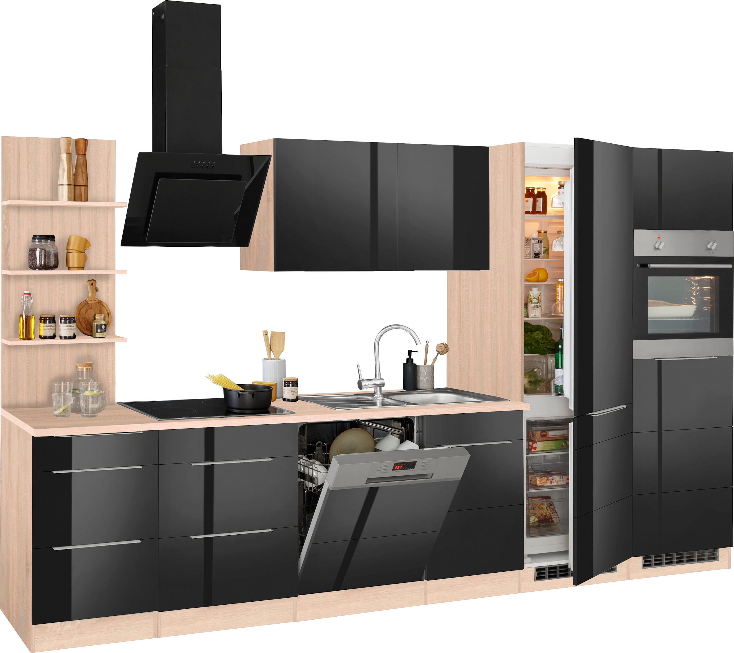 KOCHSTATION Küchenzeile »KS-Brindisi Breite 340 cm«, wahlweise mit E-Geräten und Induktion, mit MDF-Fronten und Regal