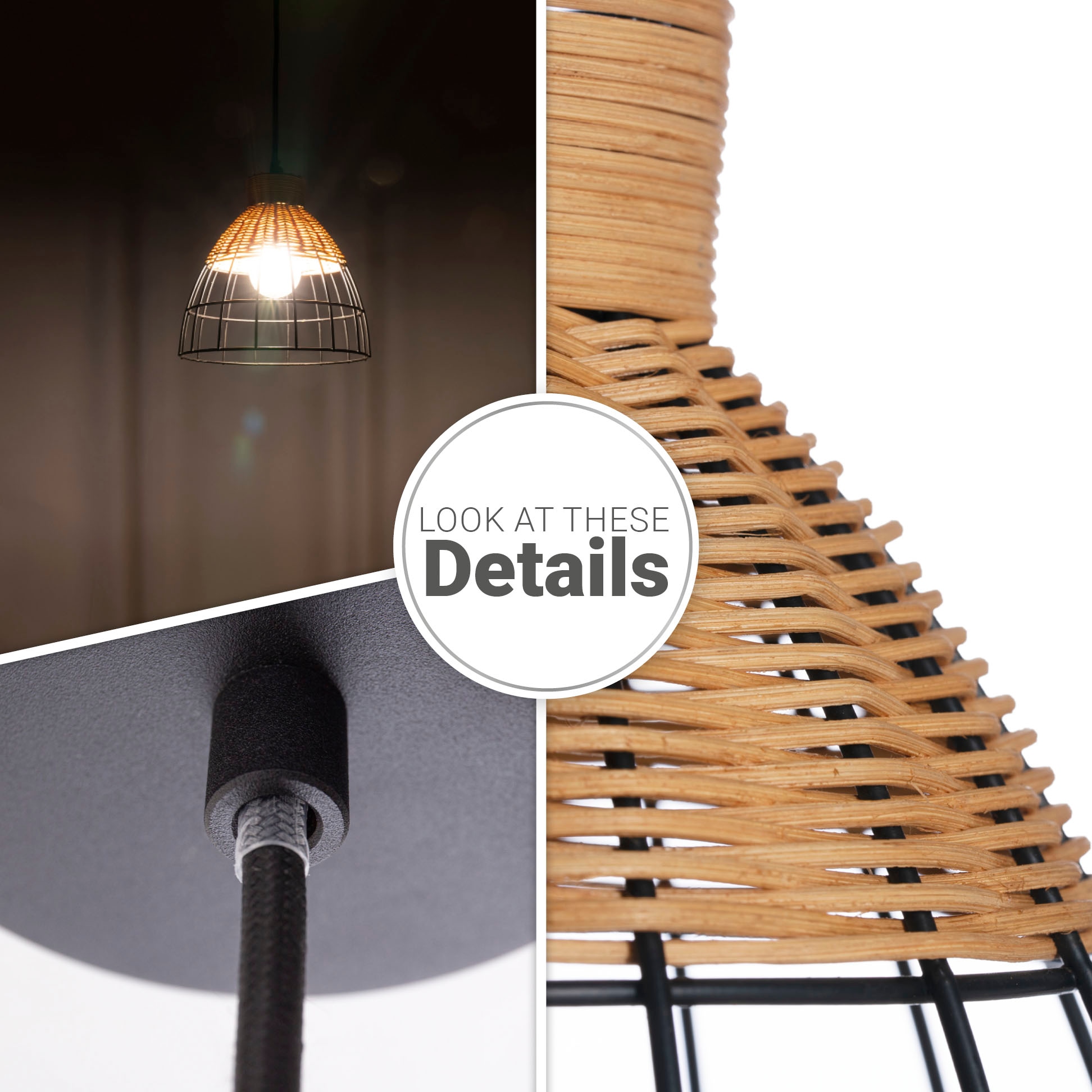 Paco Home Pendelleuchte »PUCU«, Leuchtmittel E27 | ohne Leuchtmittel, Korb Lampe LED Hängeleuchte Rattan Esszimmerlampe Boho E27 Vintage