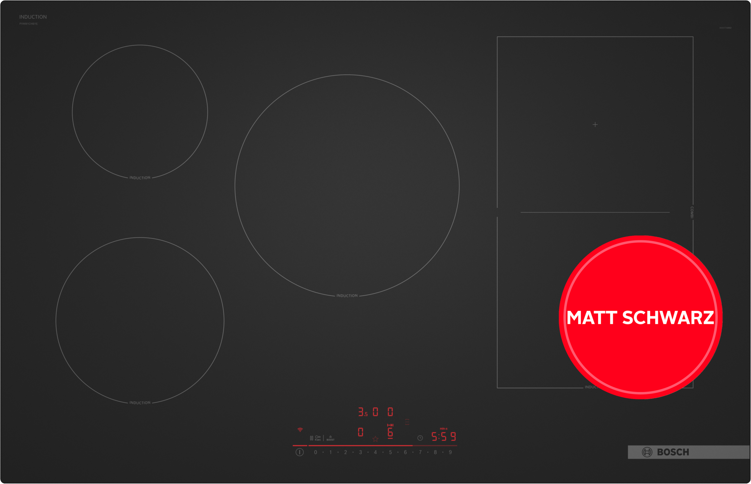 BOSCH Induktions-Kochfeld »PVW81CHB1E« Moderne matte Optik: 5x weniger sichtbare Kratzer