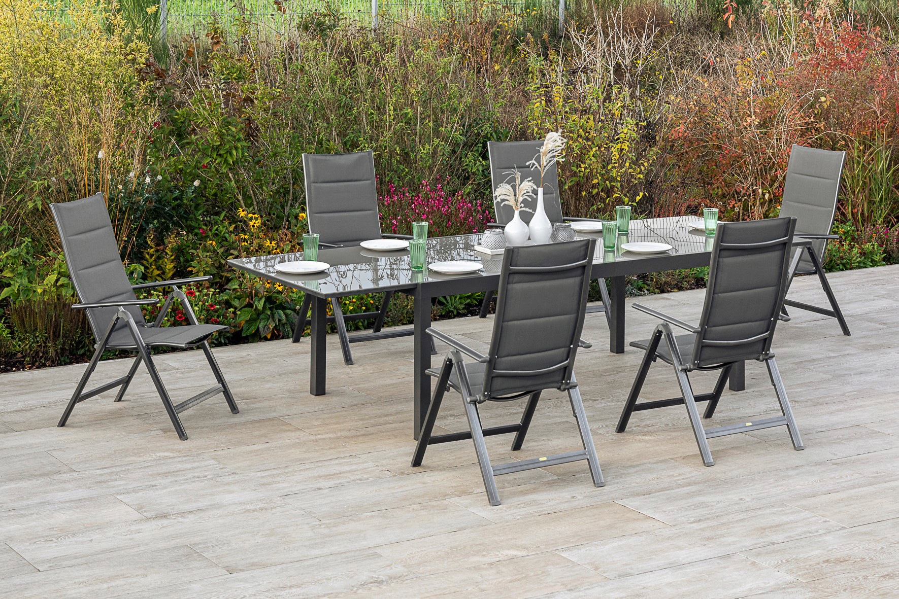 MERXX Garten-Essgruppe »Taviano« Set, 7 Stk. tlg. 6 Klappsessel, 5-fach ver günstig online kaufen