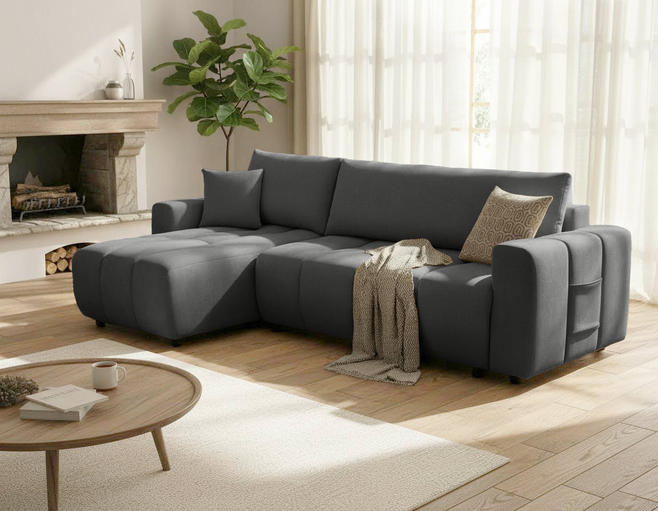 OTTO home Ecksofa »YLVAA L-Form, 241 cm/Schlafsofa (132/200)-OTTO. Verlässliche Qualität« Bettkasten, Tonnentaschen-Federkern, Feinstruktur weich