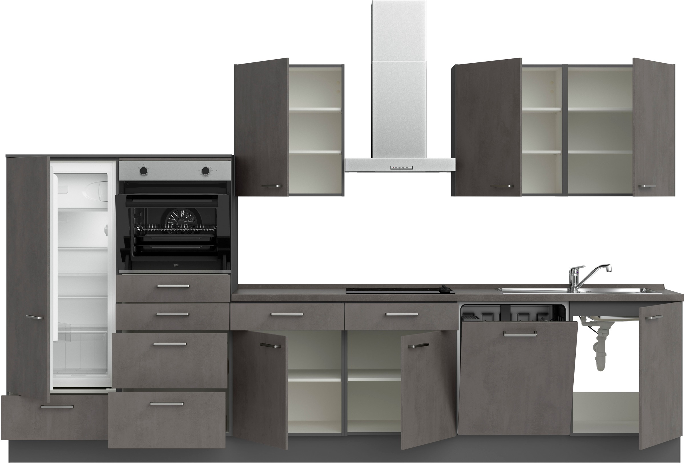nobilia® Küchenzeile »"Riva I"«, vormontiert, Ausrichtung wählbar, Breite 360 cm, wahlw. mit E-Geräten