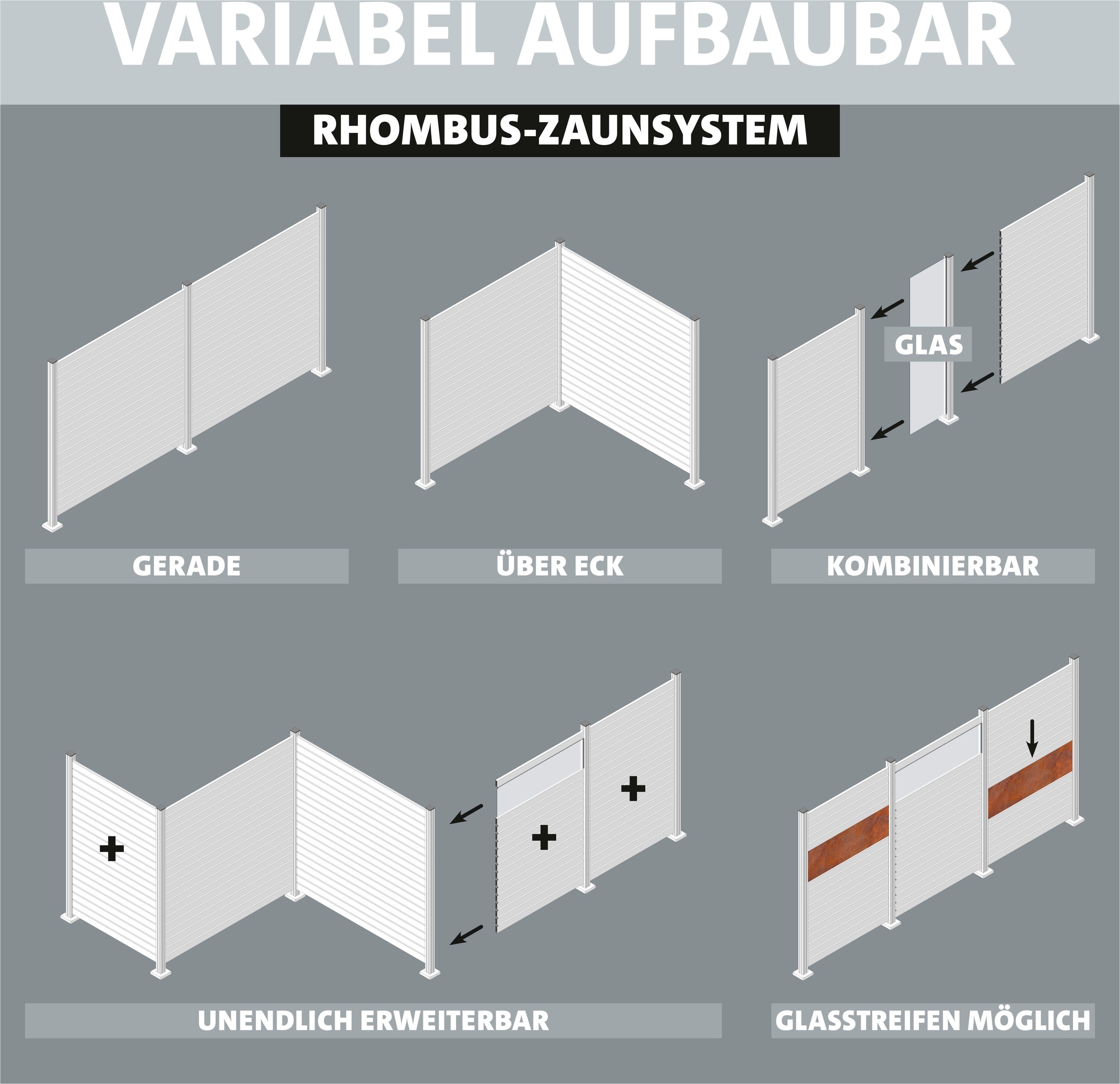 STAKET PRO Gartenzaun »Komplettzaun »Rhombus Mini« Breite 1200 mm + Cortenstahl«, Zaunhöhe 180 cm, Zaunlänge 2,484 - 3,726 m