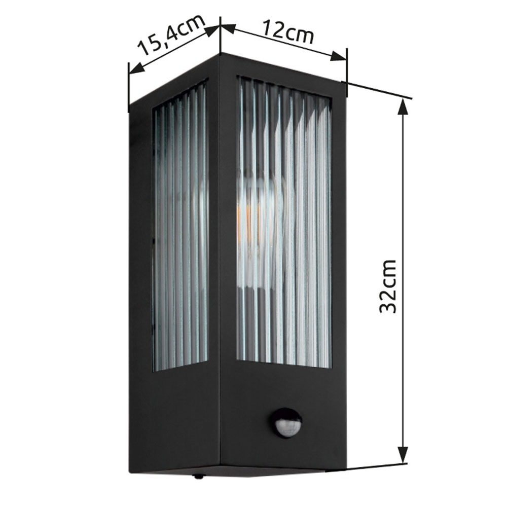 GLOBO LIGHTING Außen-Wandleuchte »GUNDULA« E27 1 Stk. Außenlampe/schwarz/IP44/Terrasse/Wand/Sensor/Glas gerillt