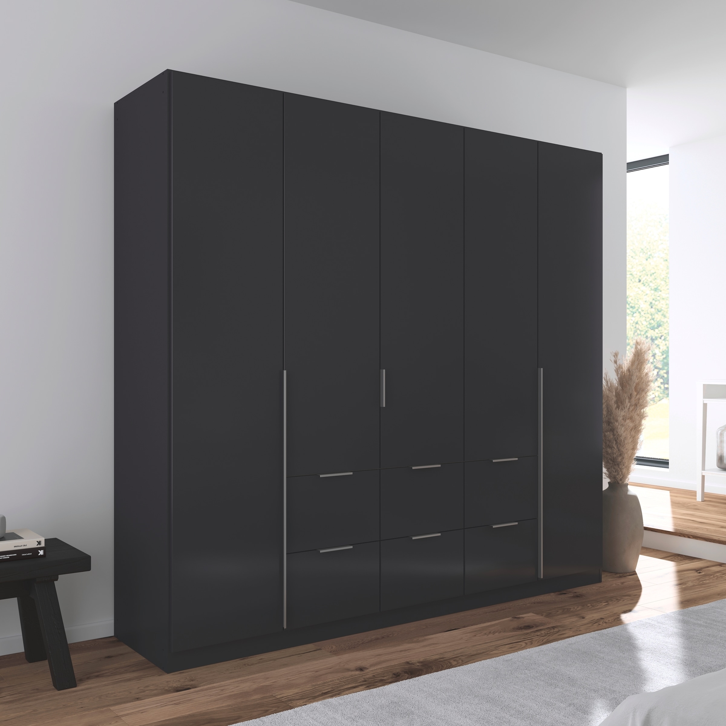 OTTO home Drehtürenschrank »Kleiderschrank Schrank Garderobe AGORDO mit Dekor- oder Hochglanzfront« in zwei Griff-Farben, Breite 226 cm,  mit Außenschubkästen, Serie in 7 Breiten und 2 Höhen MADE IN GERMANY