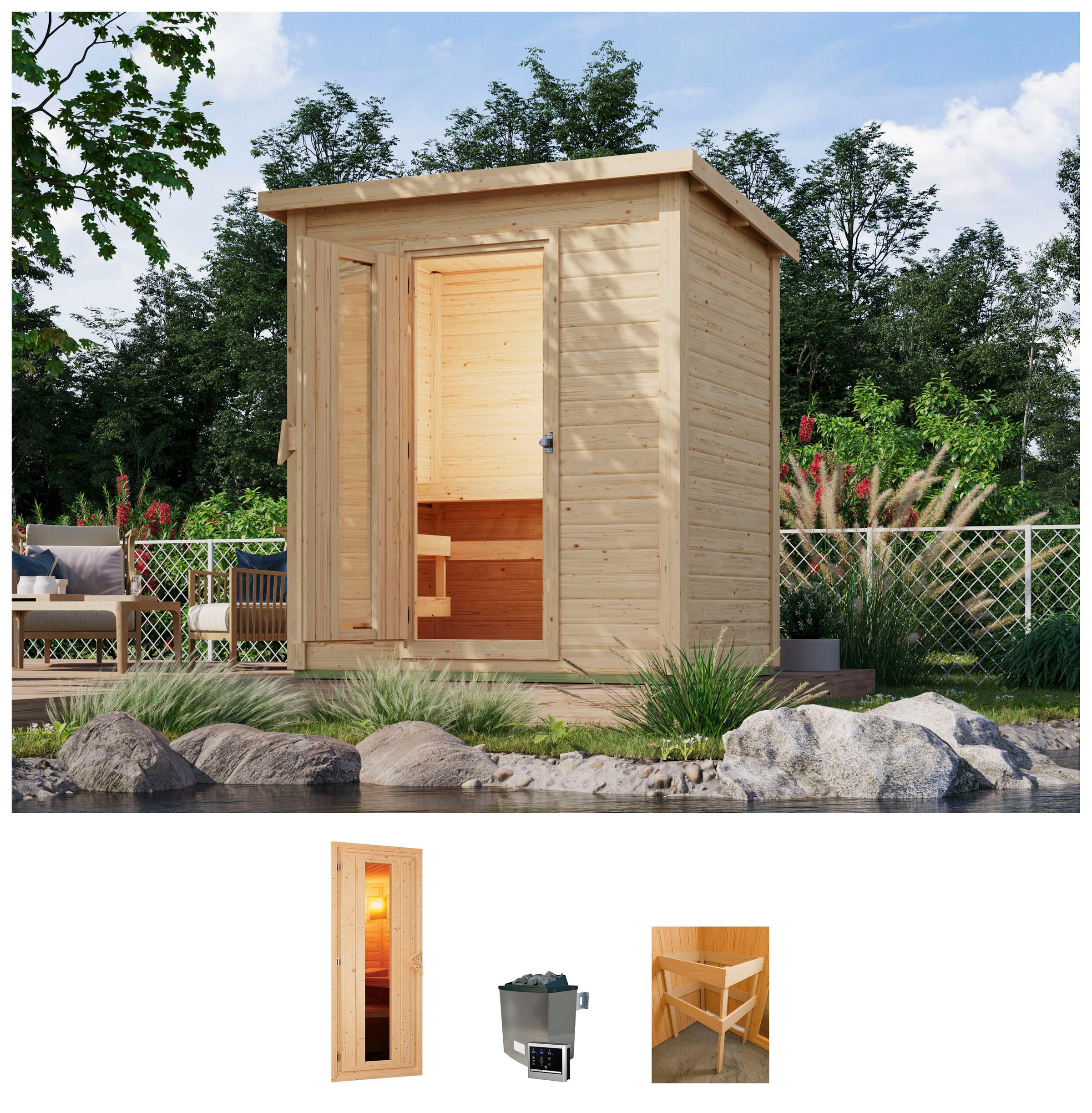 Karibu Saunahaus »Talo 1«, Bio Ofen 9 kW, externe Steuerung