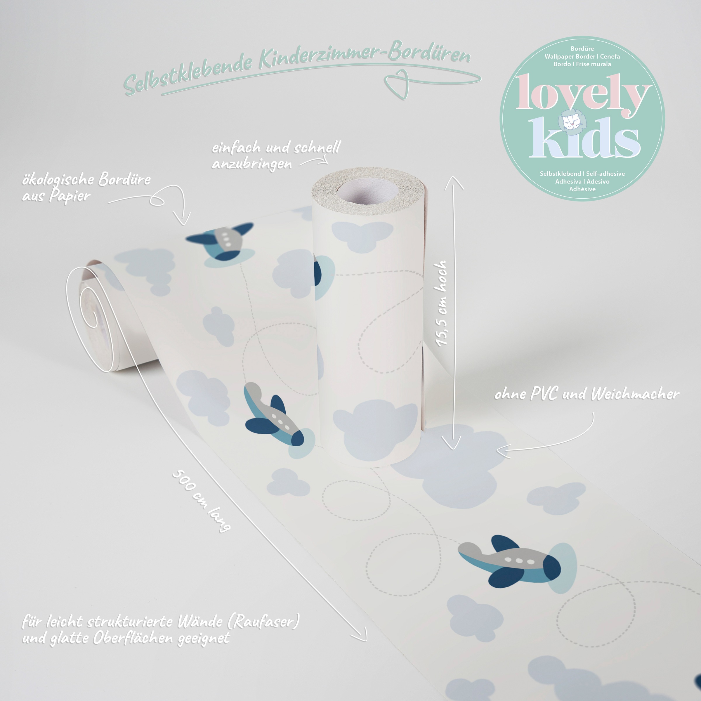 A.S. Création Bordüre »Cute Planes«, Motiv-abstrakt-naturalistisch, Tapete Kinder Borte Wohnzimmer Schlafzimmer Küche Design Kinderzimmer