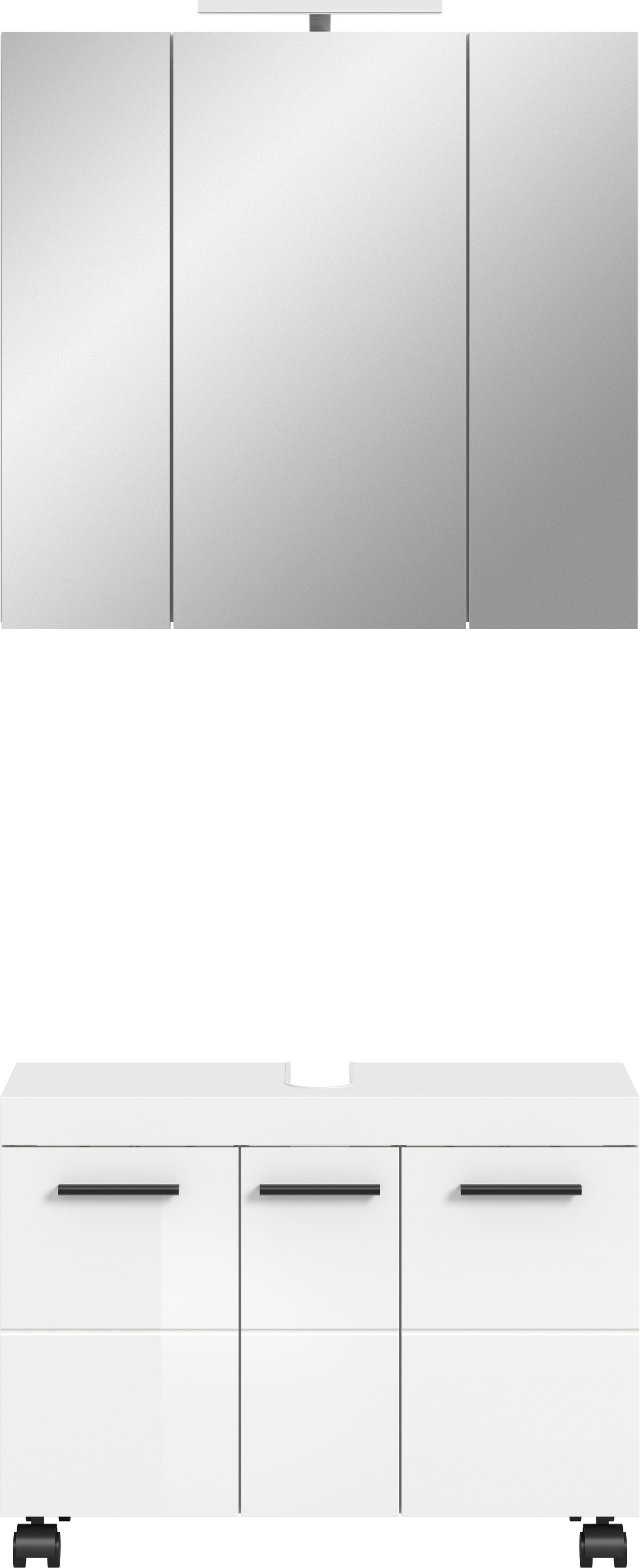 welltime Badmöbel-Set »AVON, Breite 82 cm, 2-tlg. Bad-Kombi auf Rollen, inkl. Beleuchtung« best. aus: Waschbeckenunterschrank & Spiegelschrank inkl. Beleuchtung, 2 Stk. tlg.