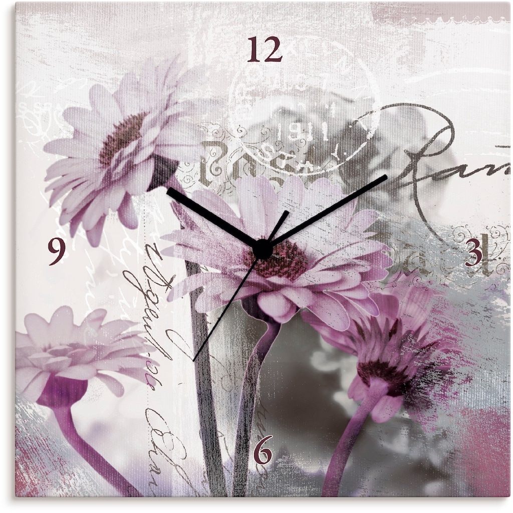 Artland Wanduhr »Fotocollage - Gerberas, lila«