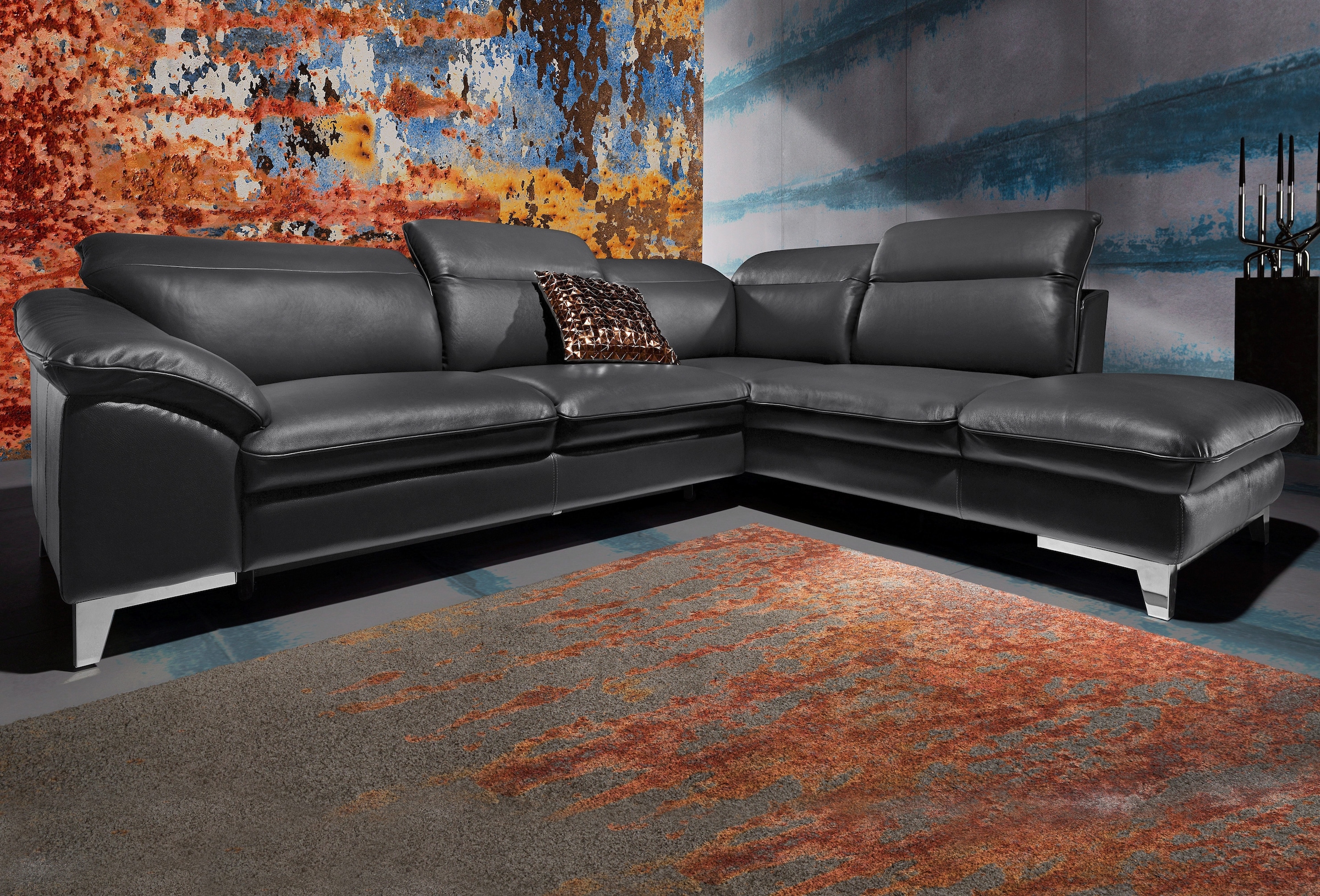 COTTA Polstergarnitur »Teresa L-Form«, (Set), Set bestehend aus: Ecksofa mit Kopfteilverstellung & Hocker