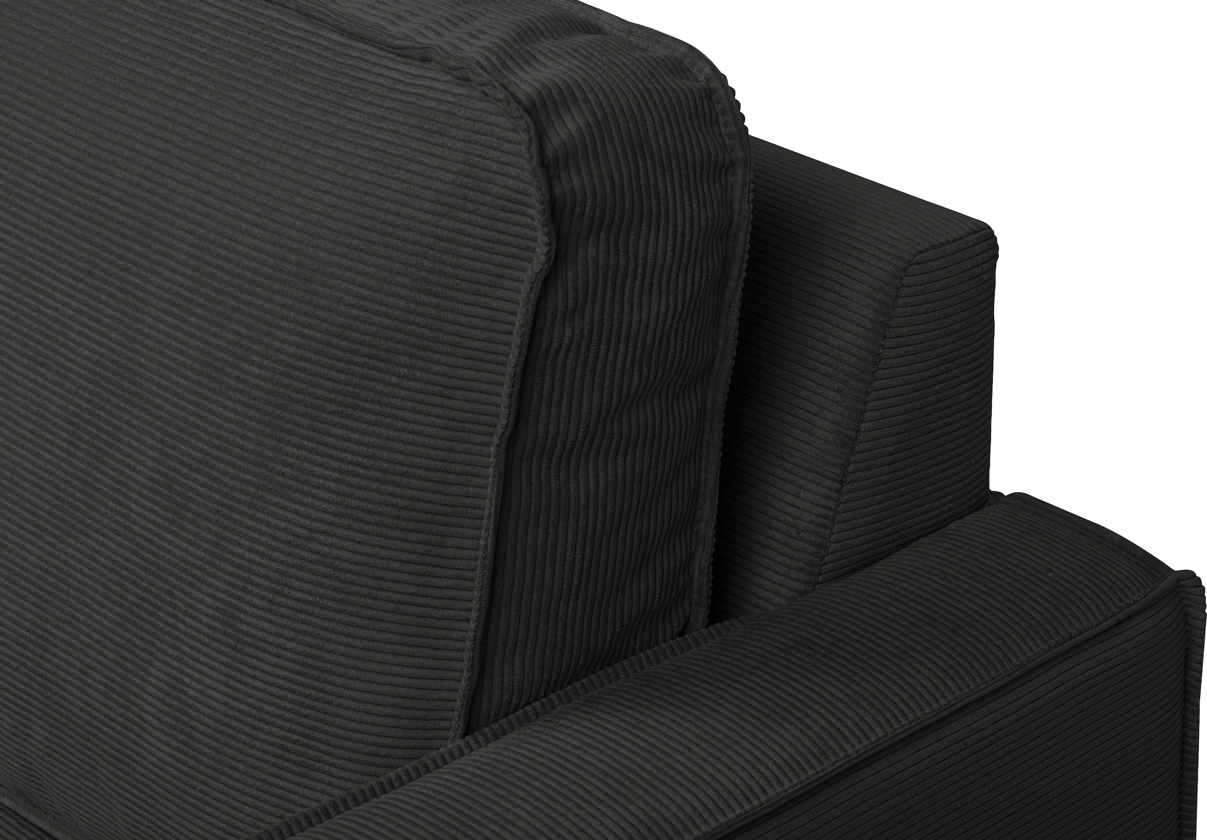 Places of Style Ecksofa »Pinto, 290 cm, Cord, Chenille, Lederoptik, Ottomane links / rechts«, mit Keder, schwarze Metallfüße, Wellenunterfederung