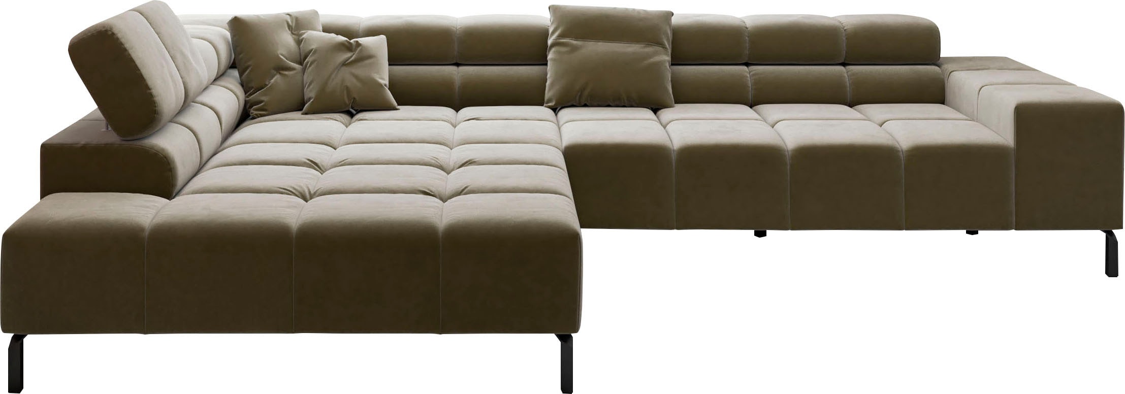 INOSIGN Ecksofa »Ancona New, wahlweise motorische Sitztiefenverstellung, auch in Cord«, feine Steppung, mit Kopfteilverstellung, 3 Zierkissen, L-Form