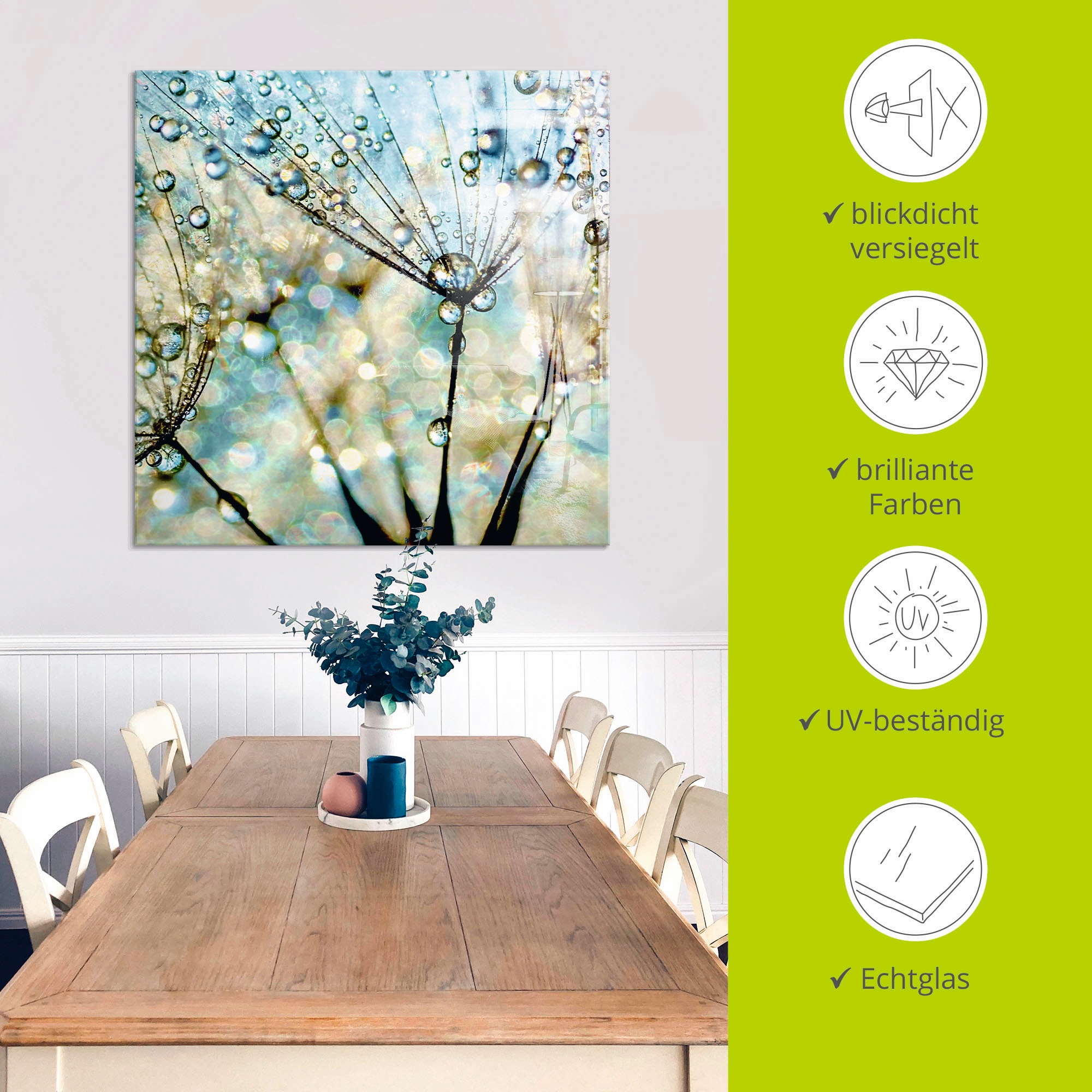 Artland Glasbild »Pusteblume Blaue Diamanten«, Blumen, (1 St.), in verschiedenen Größen