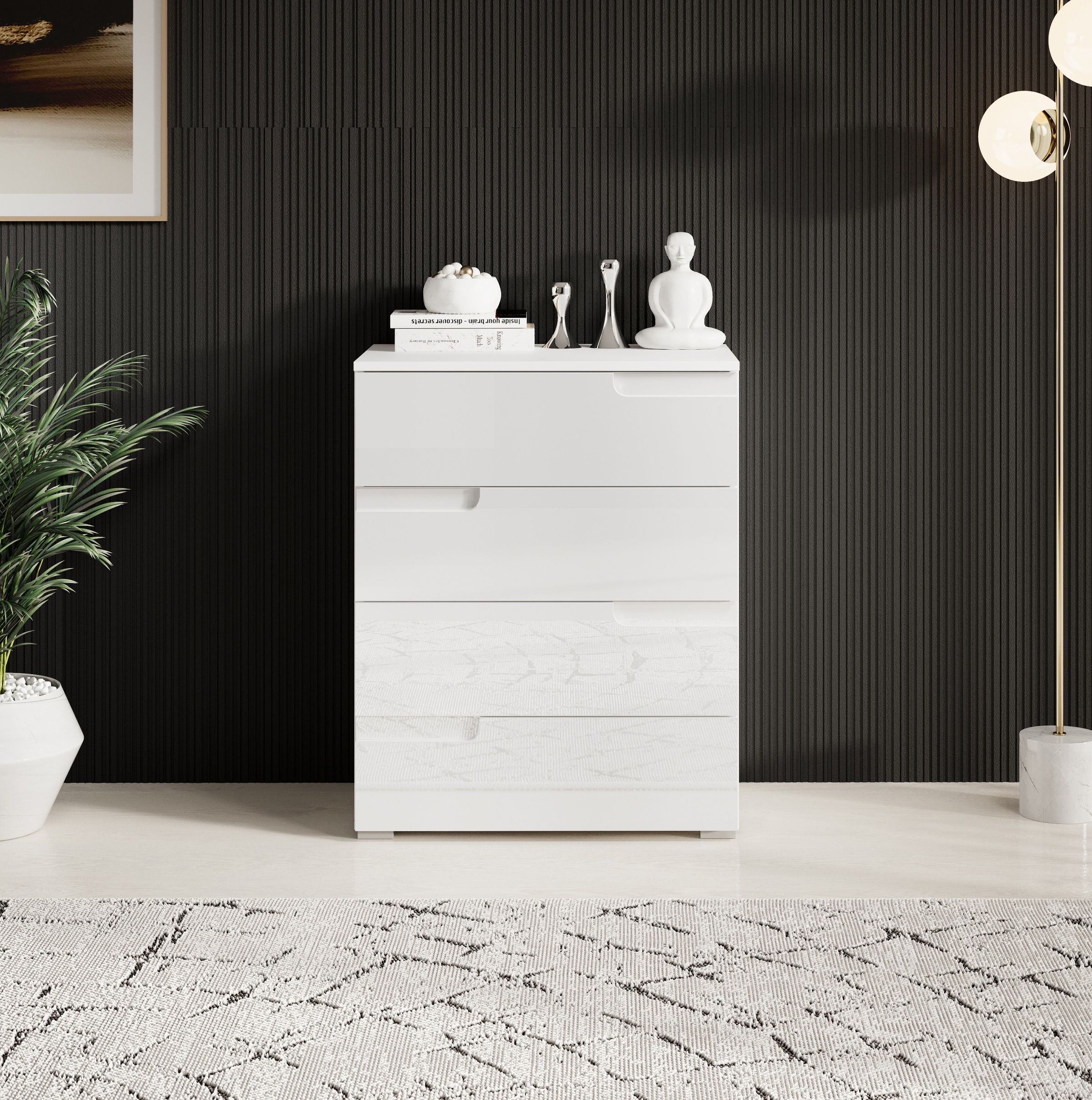 HBZ Kommode »Spice weiß hochglanz, BxHxT 65x80x40 cm«, Kommode mit 4 Schubkästen
