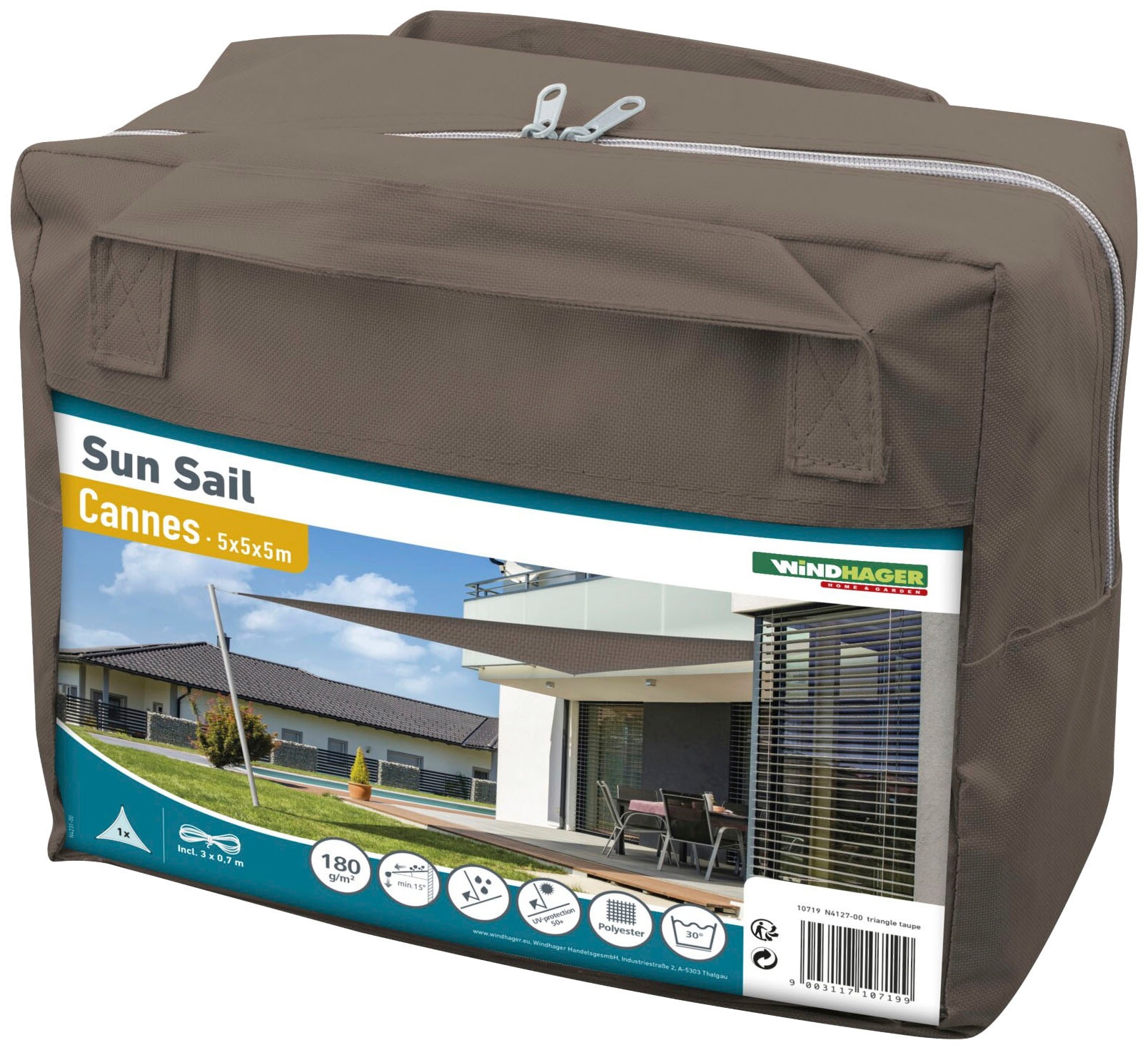 Windhager Sonnensegel »Cannes Dreieck«, 5x5x5m, taupe