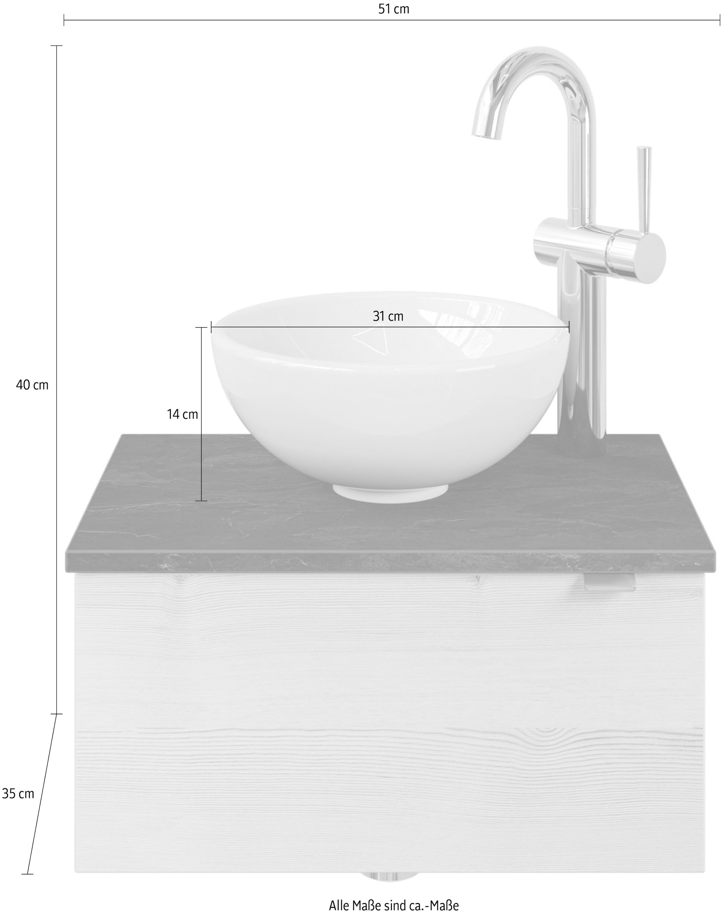 Saphir Waschtisch »Serie 6915 Waschschale mit Unterschrank für Gästebad, Gäste WC«, 51 cm breit, 1 Tür, Waschtischplatte, kleine Bäder, ohne Armatur