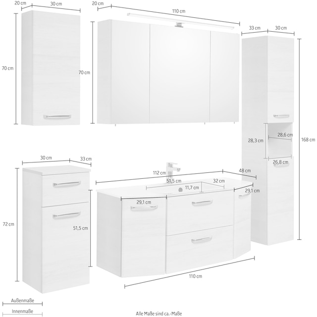 PELIPAL Badmöbel-Set »Quickset 936«, (Set, 5 St.), Spiegelschrank inkl.  LED-Beleuchtung, Waschtisch-Kombination auf Raten bestellen | Hängeschränke