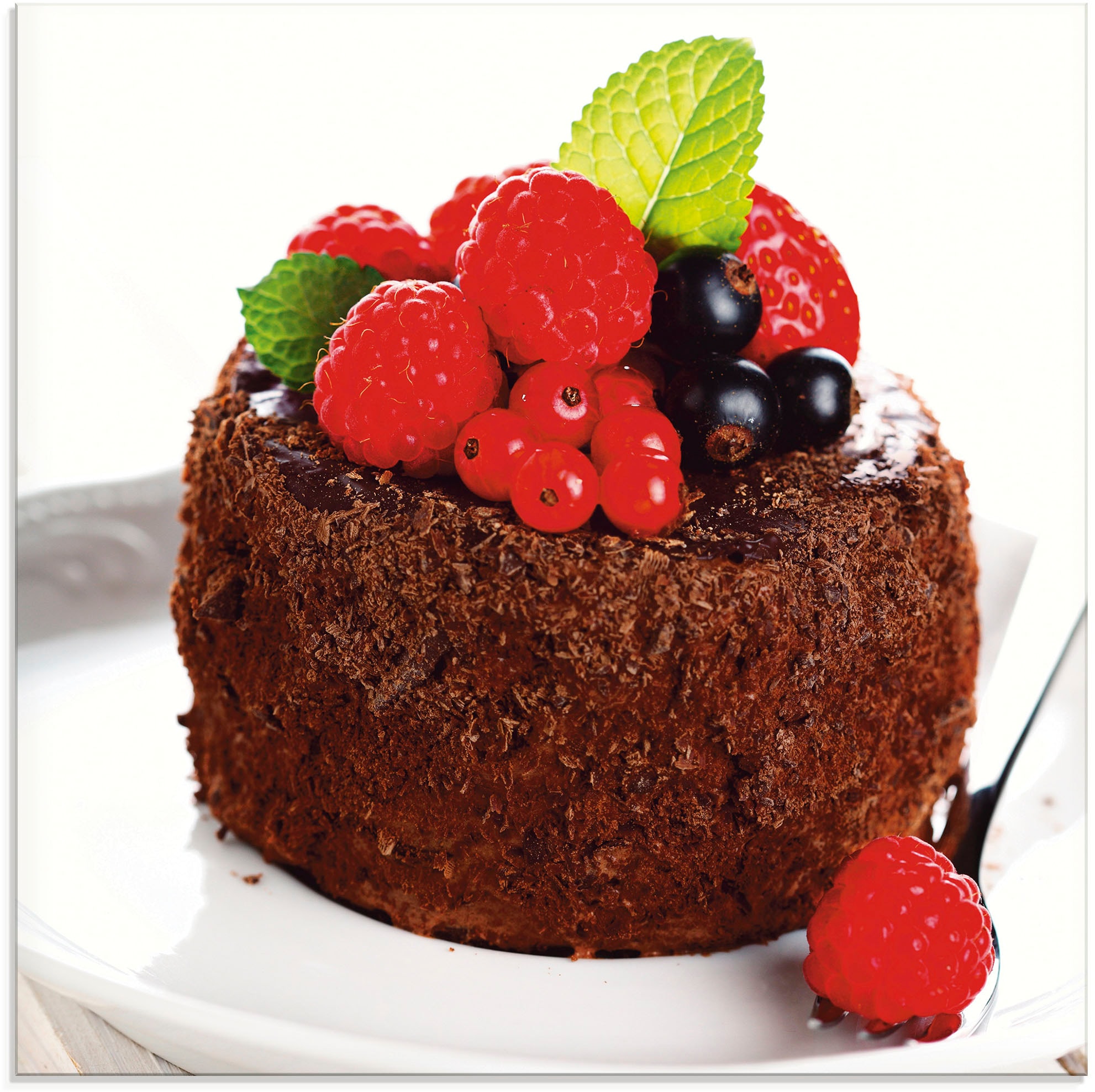 Artland Glasbild »Feiner Schokoladenkuchen mit Beeren«, Süßspeisen, (1 ...