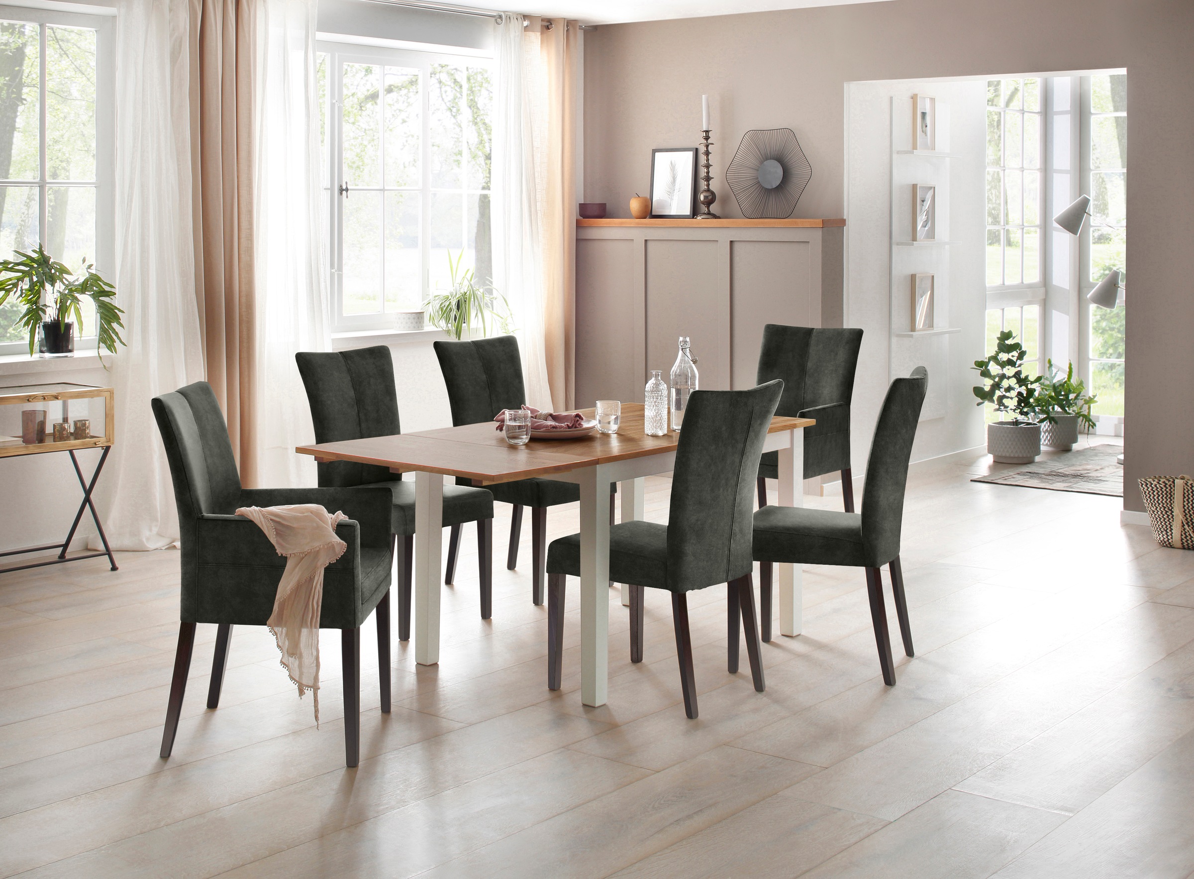 Home affaire 4-Fußstuhl »Aspen«, (Set), 2 St., Samtvelours, Beine aus massiver Buche, wengefarben lackiert
