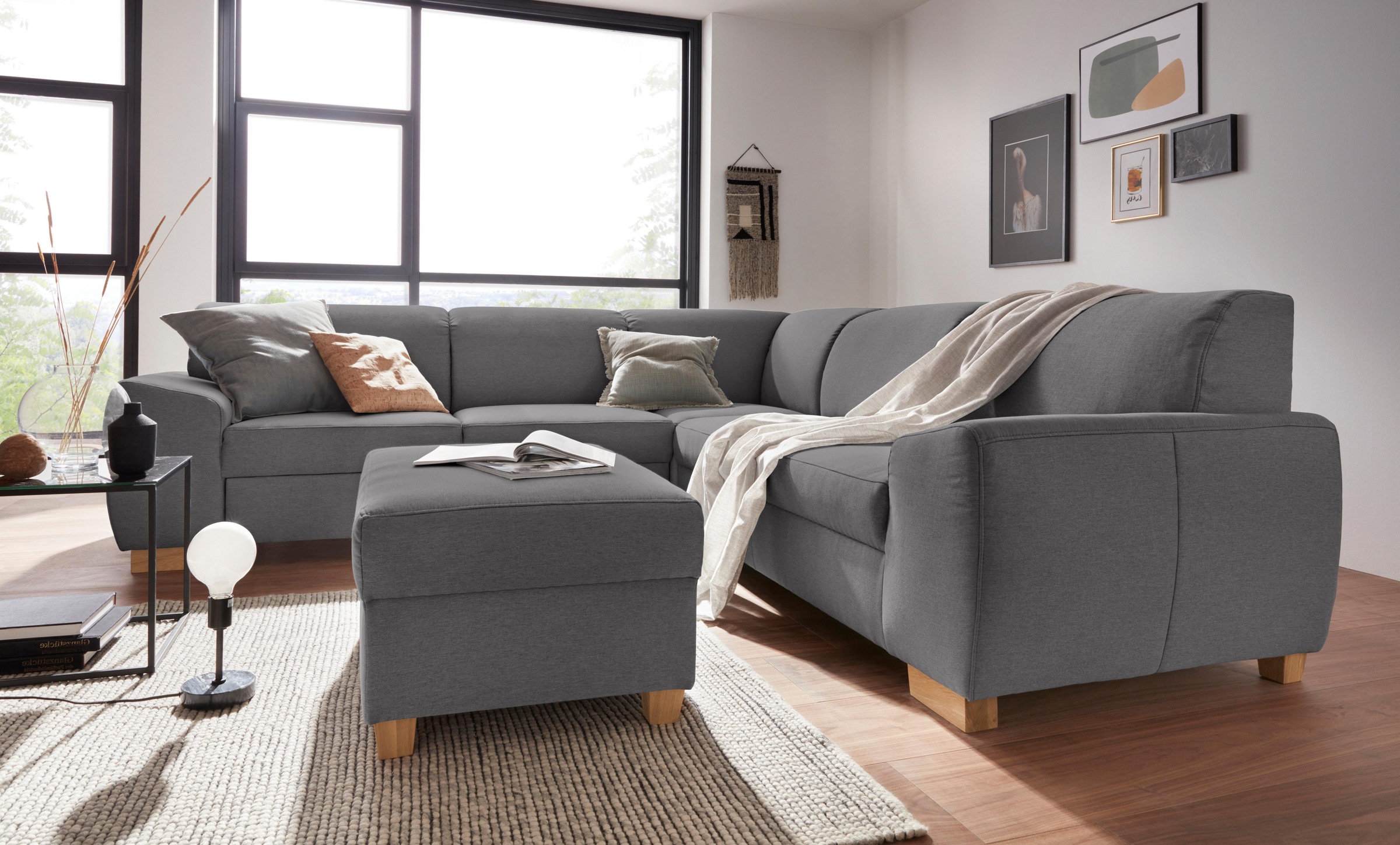 DOMO collection Ecksofa »Incanto kubische Formensprache, komfortabel, flache Armlehnen, L-Form«, wahlweise mit Bettfunktion