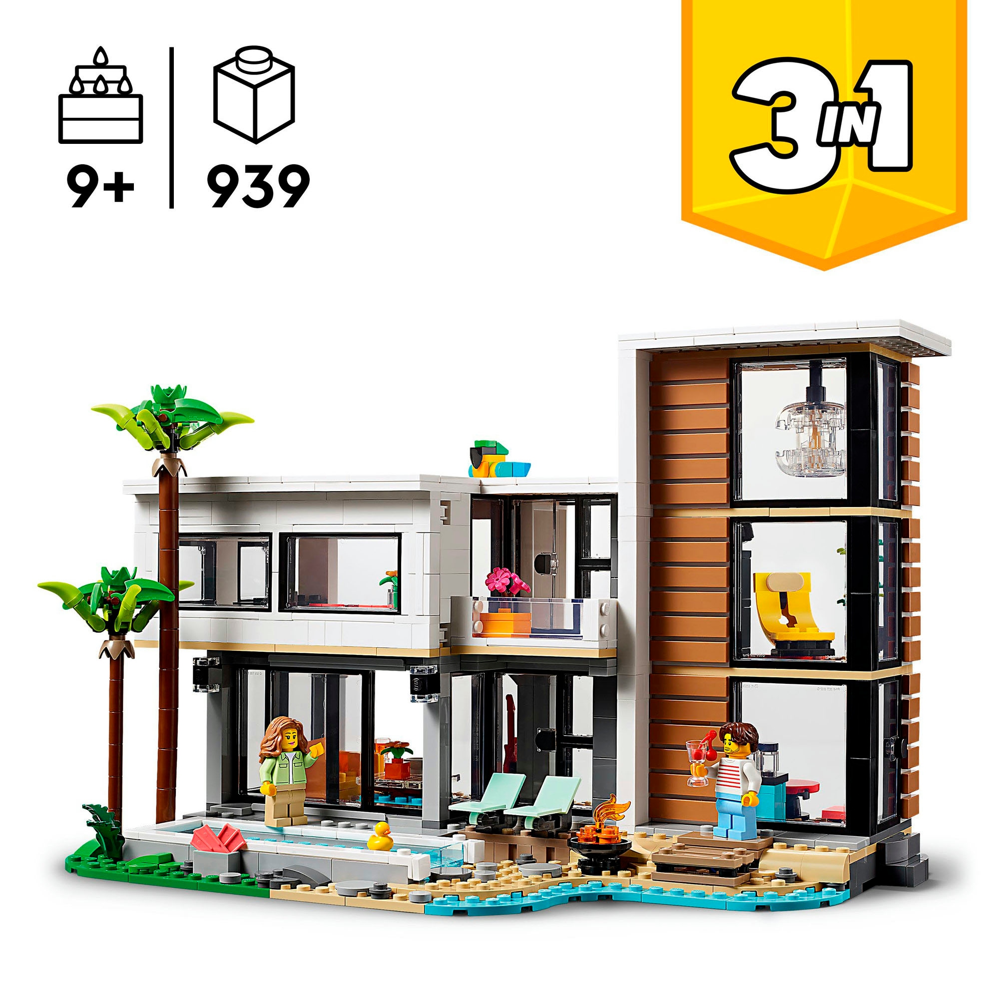 LEGO® Konstruktionsspielsteine »Modernes Haus (31153), LEGO Creator 3in1«, (939 St.), Made in Europe