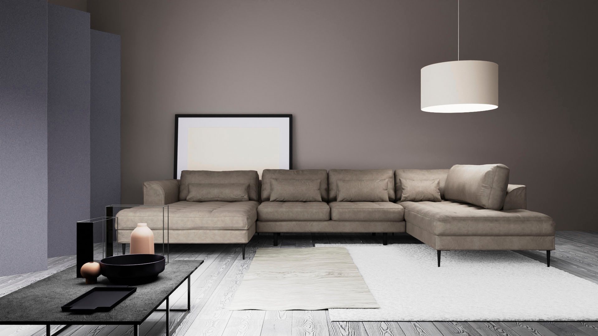 TRENDMANUFAKTUR Wohnlandschaft »Luzi, gemütliches Sofa, extra viel Platz, viele Kissen, OTTOs Choice«, Designsofa mit tollem Sitzkomfort, Metallfüße schwarz, Breite 361 cm