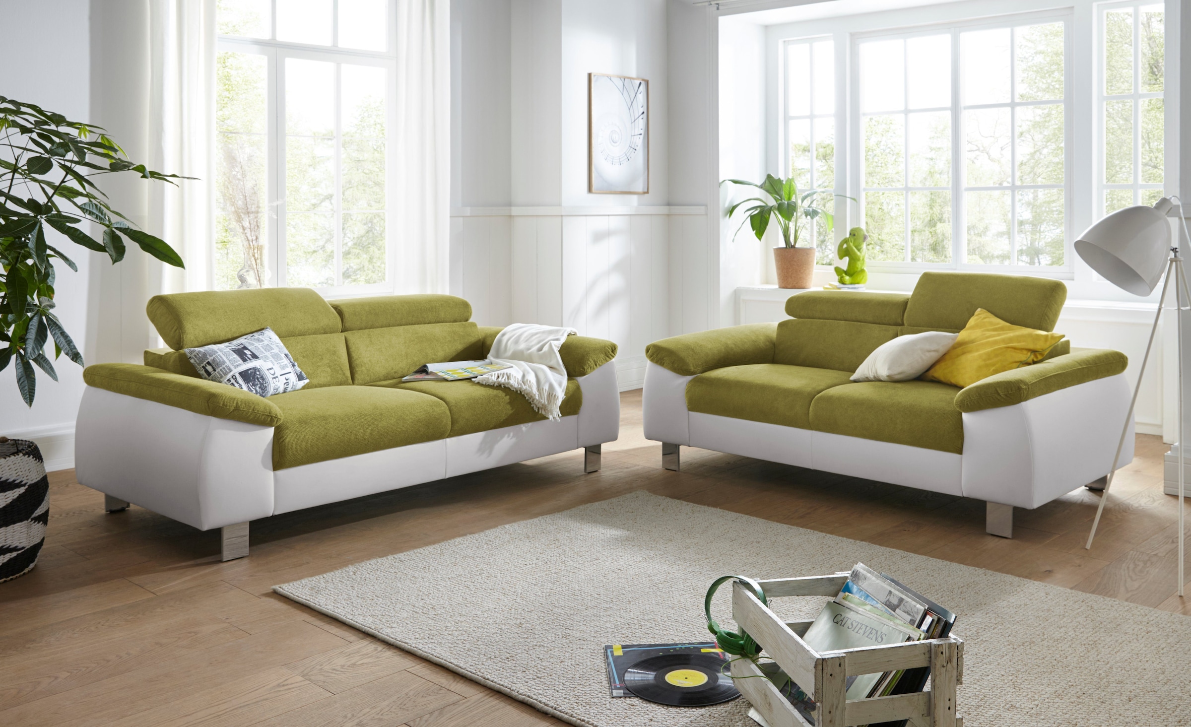 COTTA Polstergarnitur »Komaris«, (Set), Set bestehend aus: 3-Sitzer mit Kopfteilverstellung & Hocker