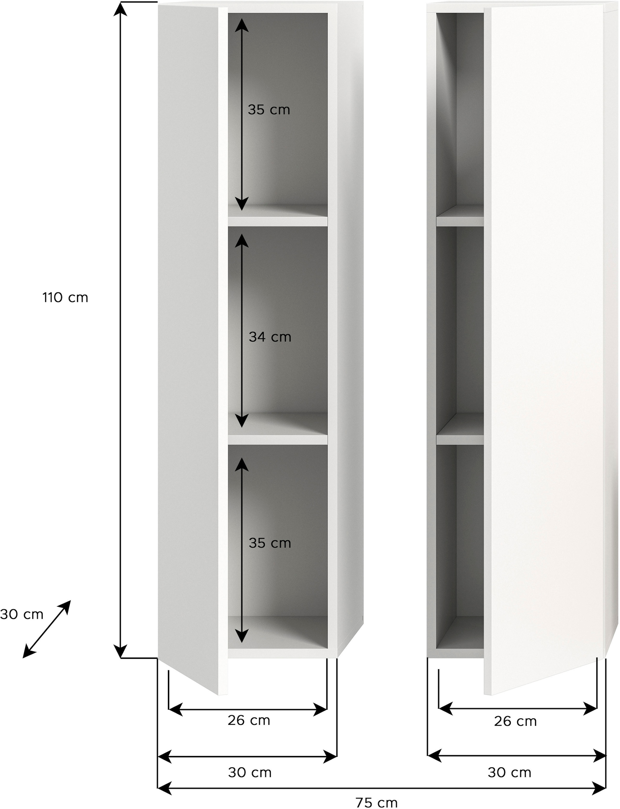INOSIGN Mehrzweckschrank »Trinity, 2er Set, Höhe 110cm, hängend, grifflos/Frontüberstand«, (2 St.), Wandschrank, Stauraumschrank, Schrank Set