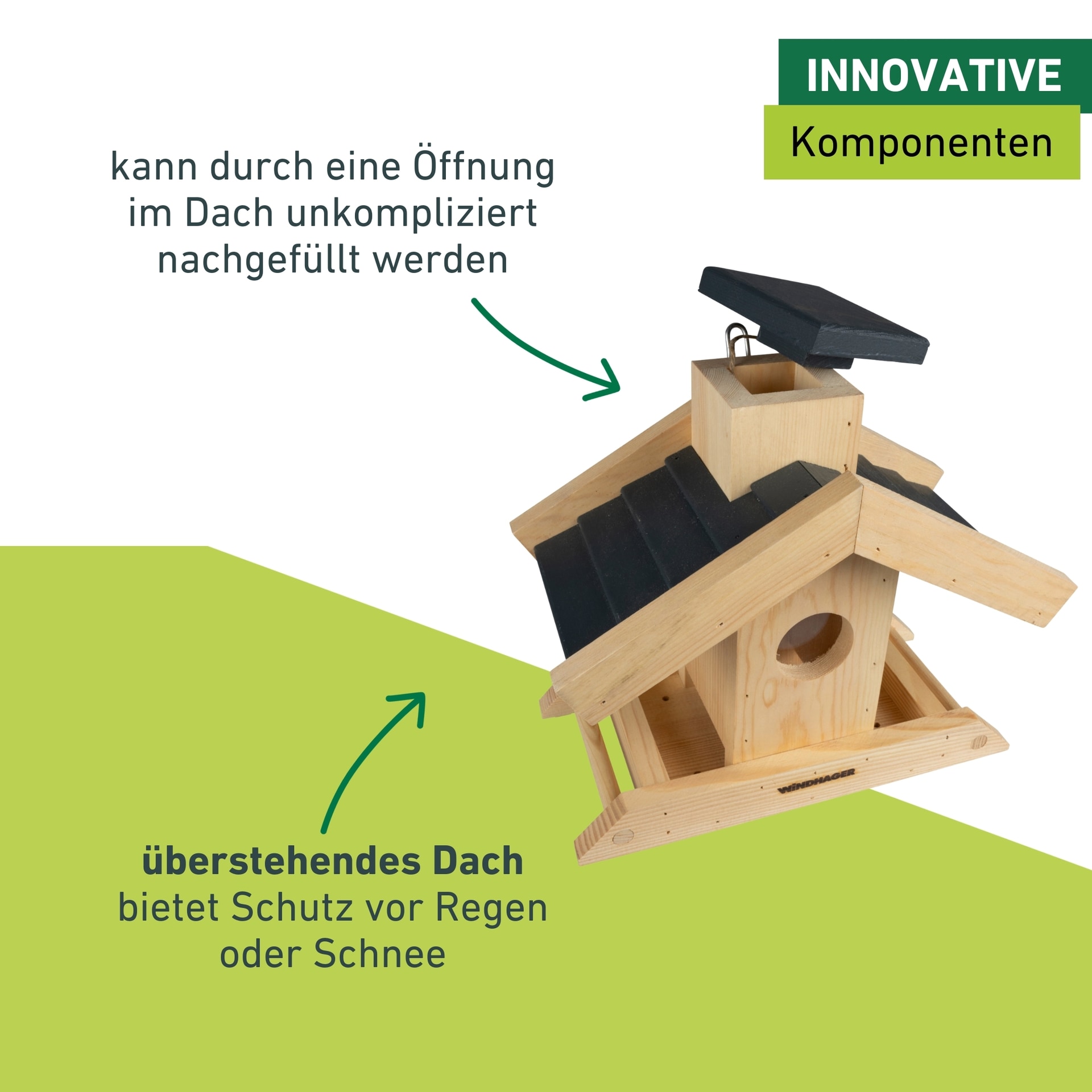 Windhager Vogelhaus »Finca, Futterspender aus Kiefernholz« Futterstation mit Sitzstangen, Füllvolumen ca. 1,25 Liter