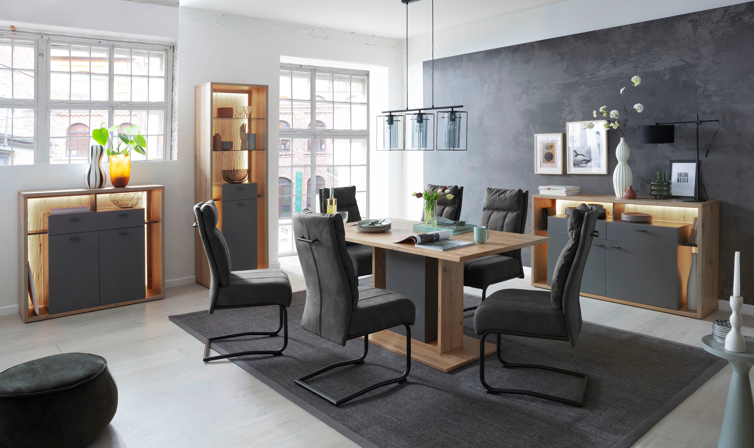 MCA furniture Vitrine »Lizzano«, Wohnzimmerschrank Beleuchtung auf Raten mit mit kaufen Rückwand, wahlweise 3-D