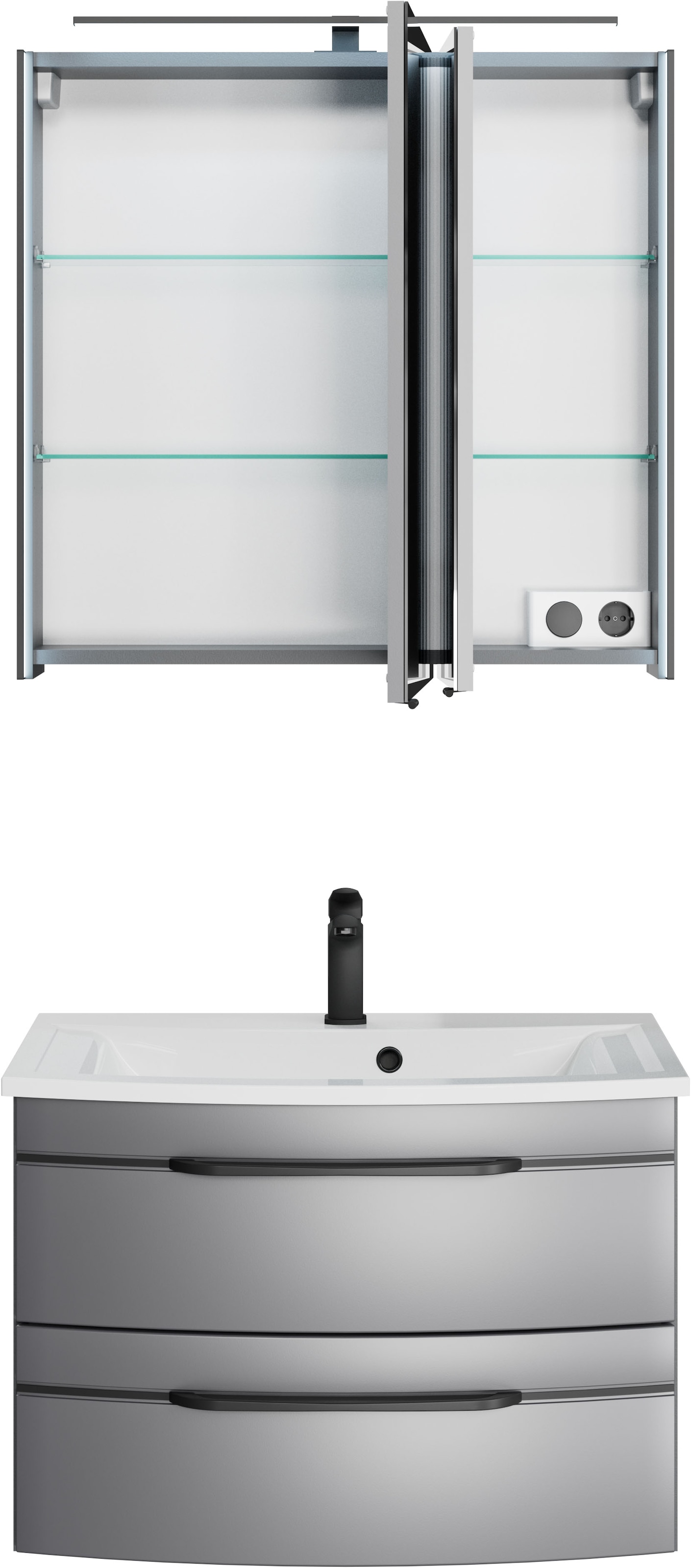 Saphir Badmöbel-Set »Serie 7045 2-teilig Mineralmarmor-Waschtisch mit LED-Spiegelschrank«, (Set, 2 St.), Badezimmer-Set 73,2 cm breit, inkl. Türdämpfer, 2 Türen, 2 Schubladen
