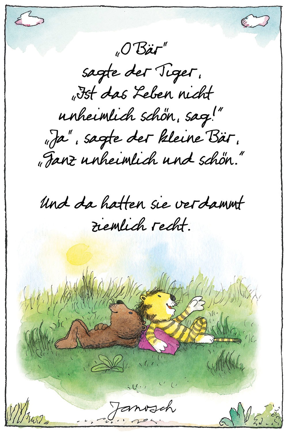 LuckyLinde Leinwandbild »Der kleine Tiger und der kleine Bär - JANOSCH Zitat«