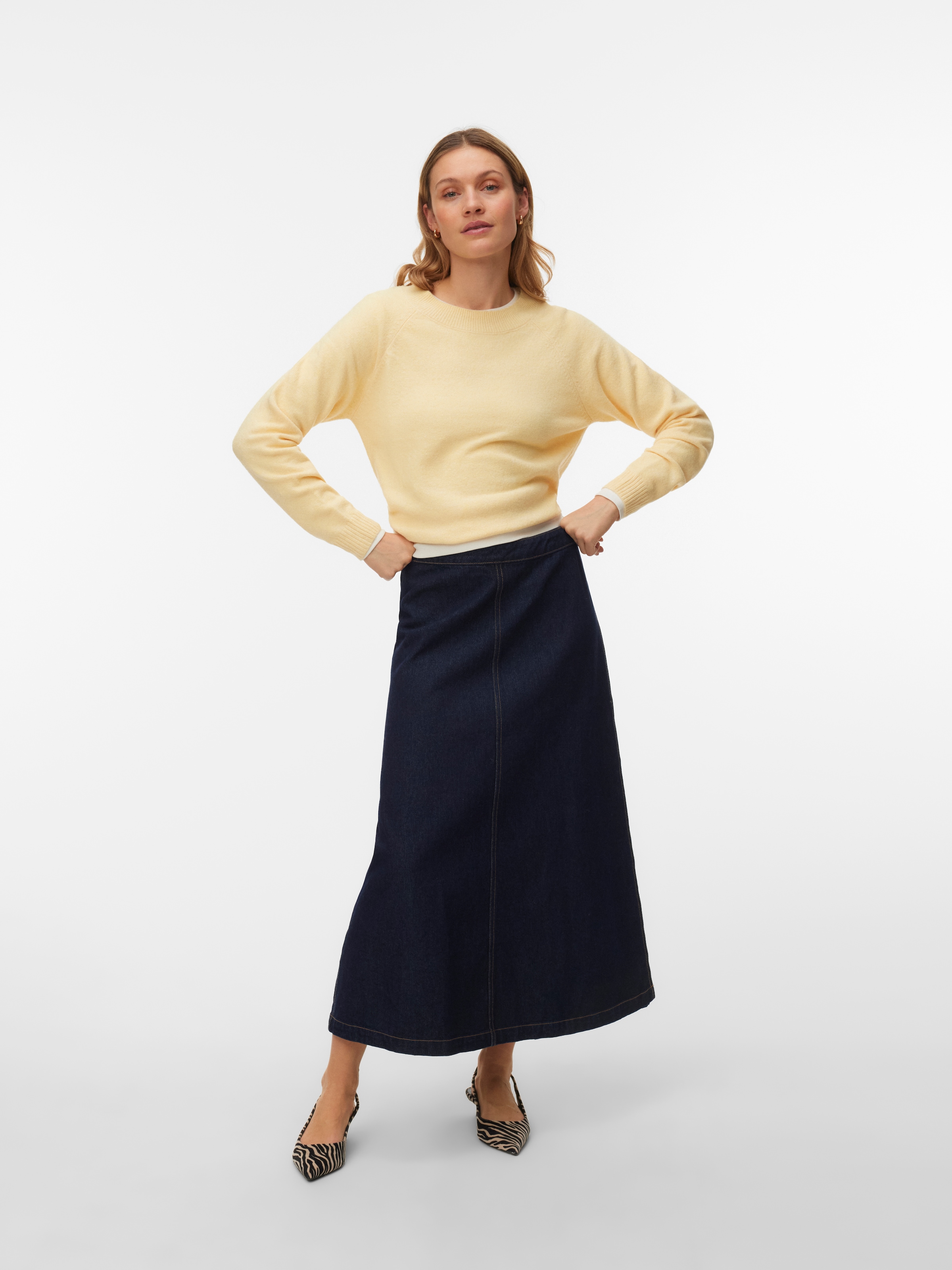Vero Moda Rundhalspullover »VMDOFFY LS O-NECK BLOUSE GA NOOS« Materialmix, regular fit