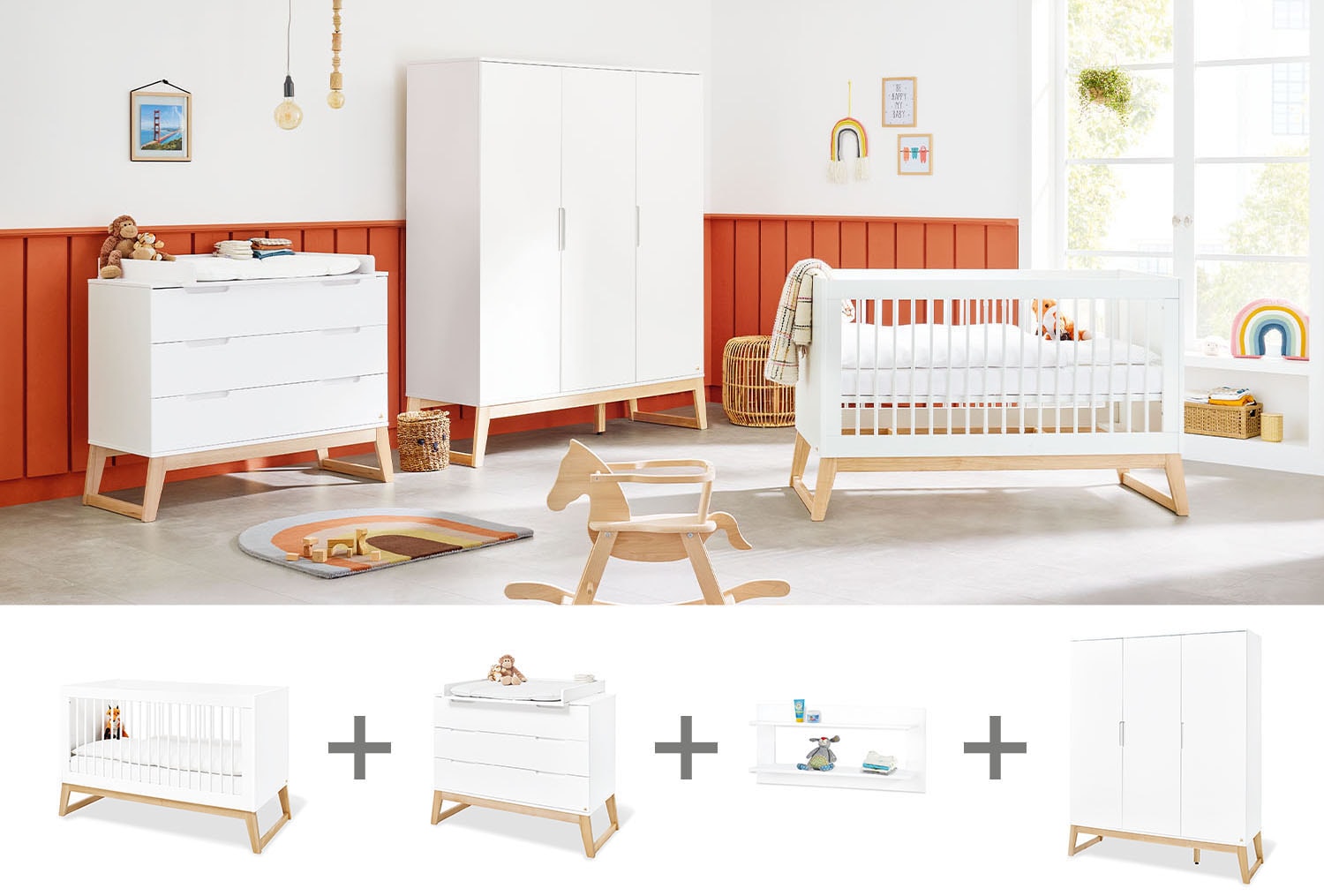 Pinolino® Babyzimmer-Komplettset »Bridge«, (Set, 4 tlg., Kinderbett, Schran günstig online kaufen