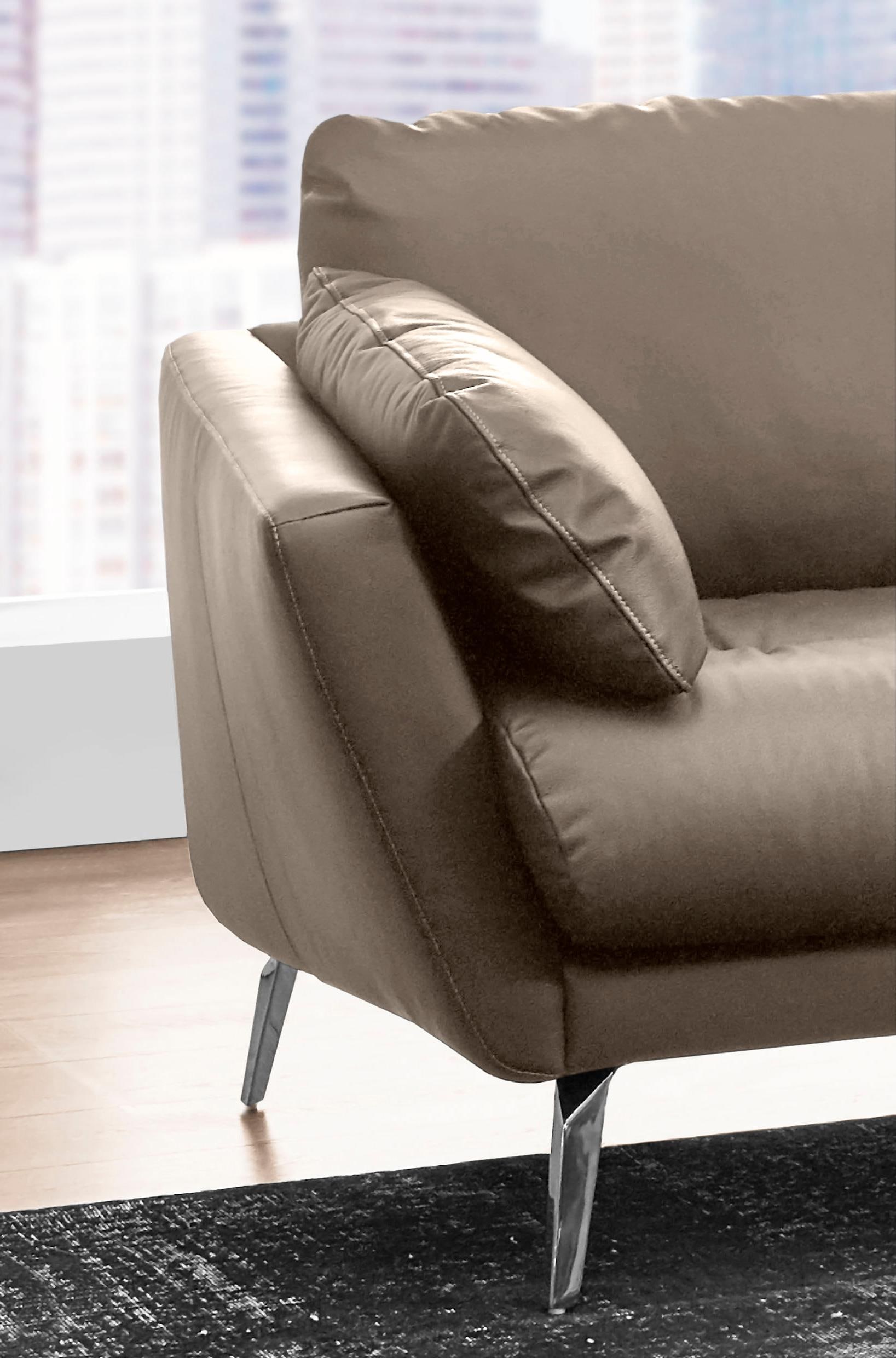 W.SCHILLIG Ecksofa »softy, Designsofa, zeitlos und elegant, hoher Sitzkomfort, L-Form«, mit dekorativer Heftung im Sitz, Füße Chrom glänzend