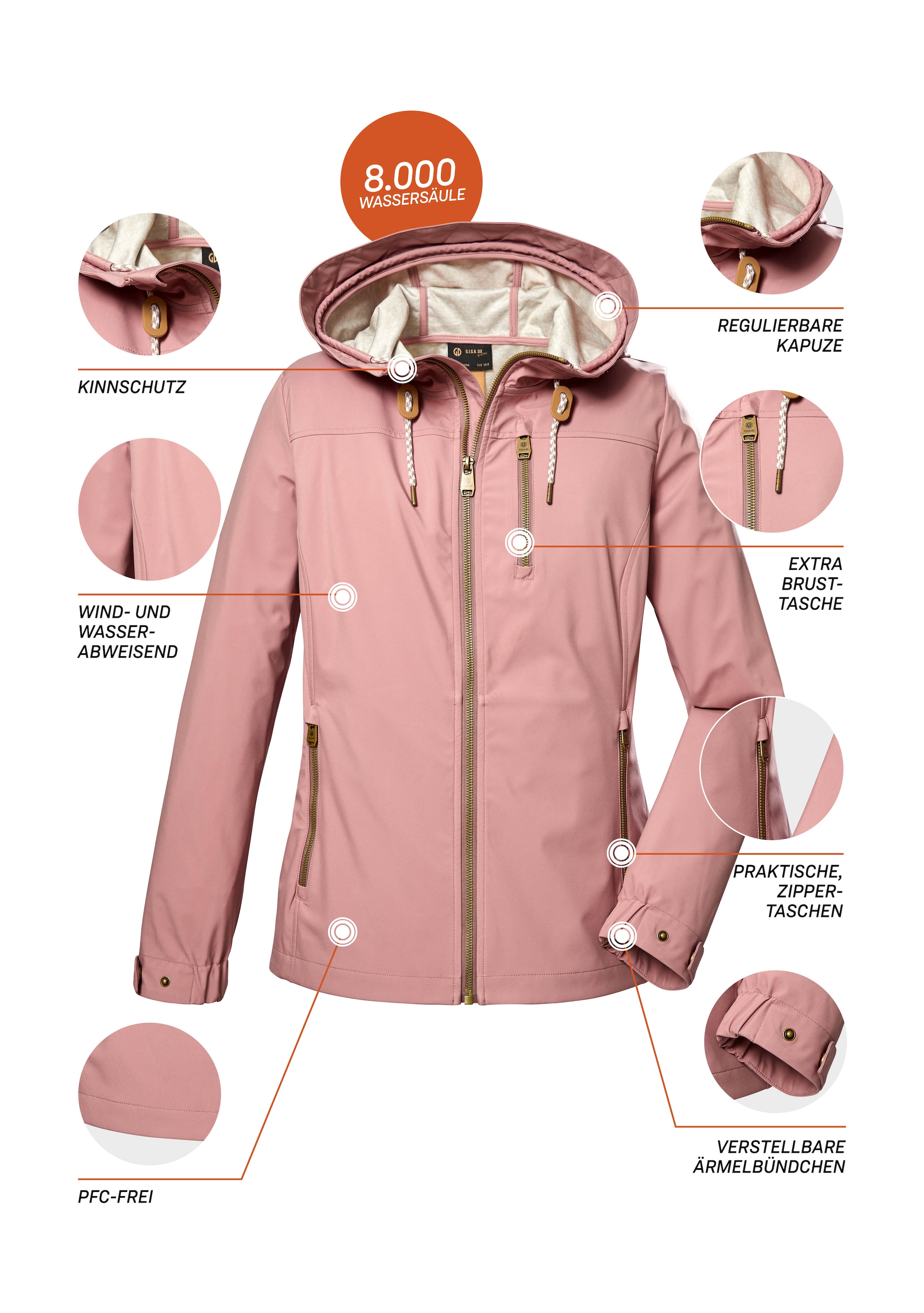 G.I.G.A. DX by killtec Softshelljacke »GS 24 WMN SFTSHLL JCKT«, Wasserabweisende Softshelljacke, verstellbare Kapuze, winddicht