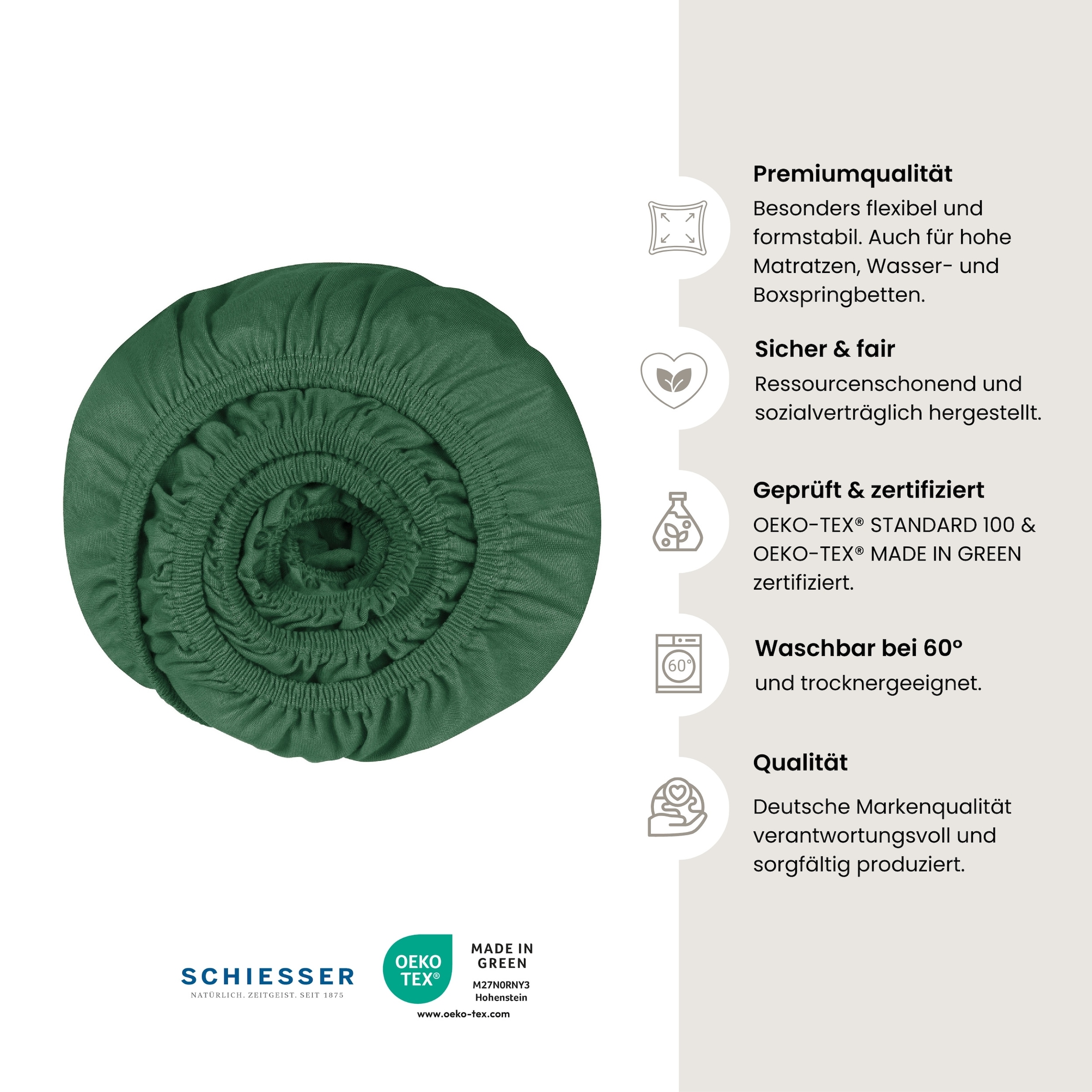 Schiesser Spannbettlaken »Flexi aus 95% Baumwolle und 5% Elastahan in Premium-Qualität«, für hohe Matratzen und Boxspringbetten geeignet, Made in Green