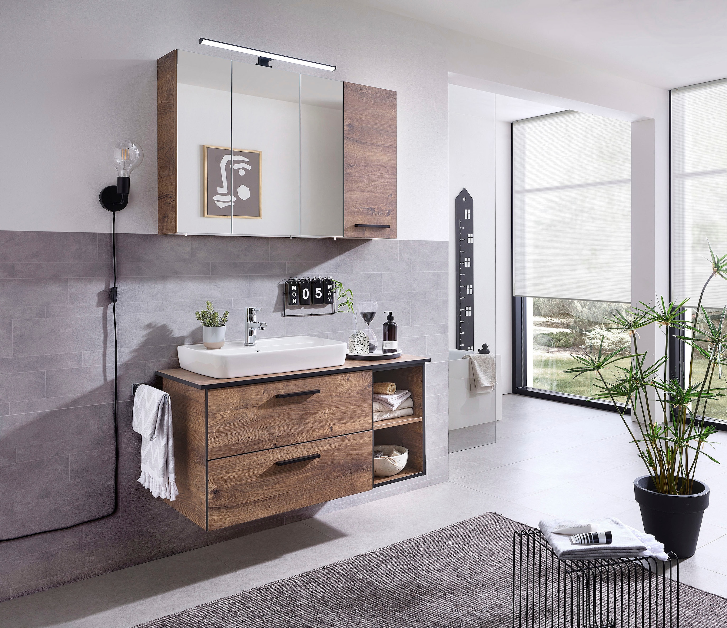 Saphir Unterschrank »Quickset 374 Badschrank mit 2 offenen Fächern, Unterschrankregal«, Badezimmer-Regal, Eiche Ribbeck quer Nachbildung, 30 cm breit