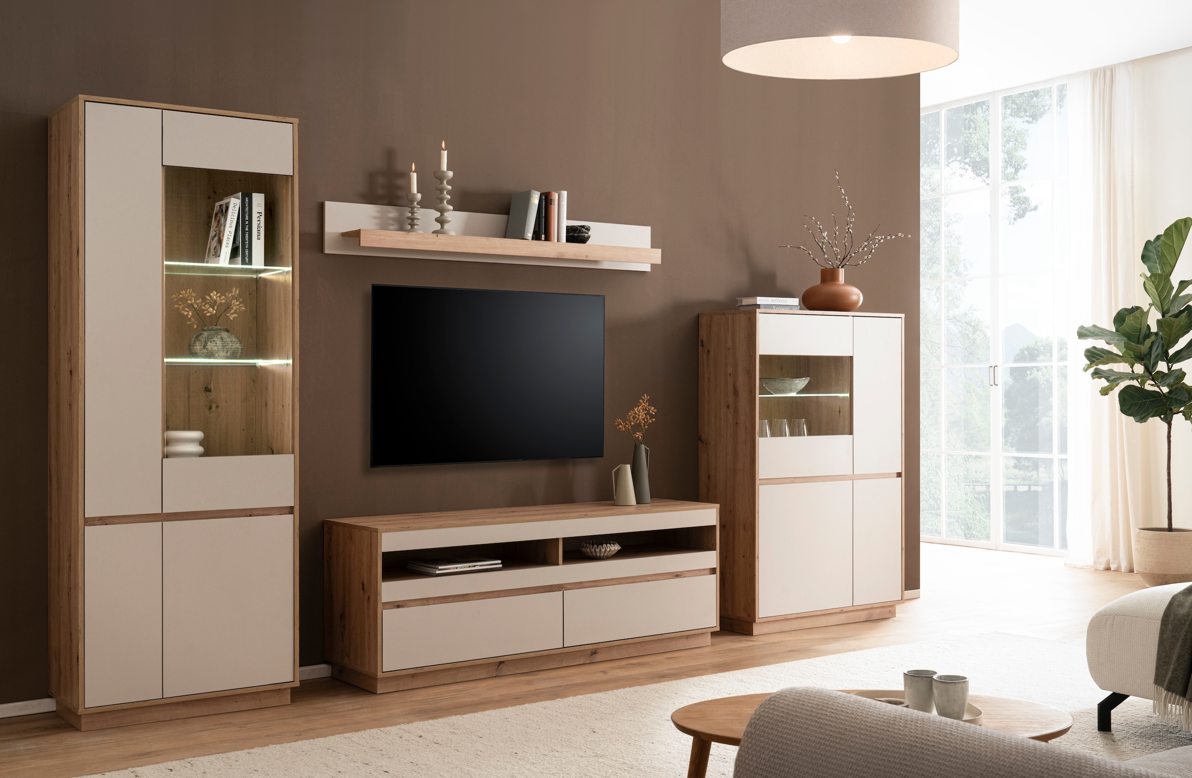 Home affaire Lowboard »Sonora, moderner TV-Unterschrank, Kommode in Eiche Artisan, TV-Schrank« filigrane Rahmenoptik, ausreichend Stauraum, vielseitig einsetzbar