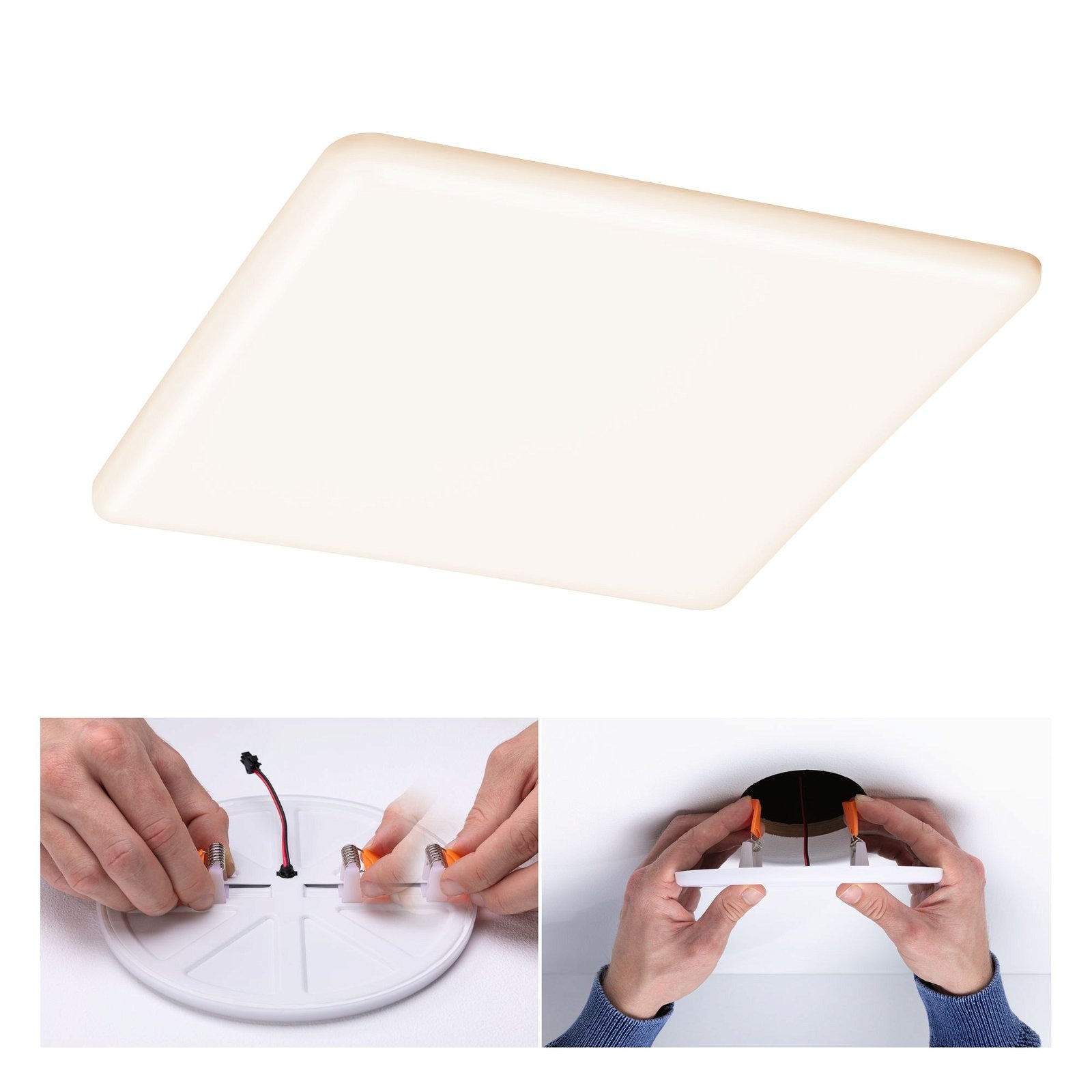 Paulmann LED Einbauleuchte »VariFit Veluna IP44 eckig 215x215mm 21W 1650lm 3000K Satin 3-Step-Dim« 1 Stk. Warmweiß Einbaupanel, dimmbar