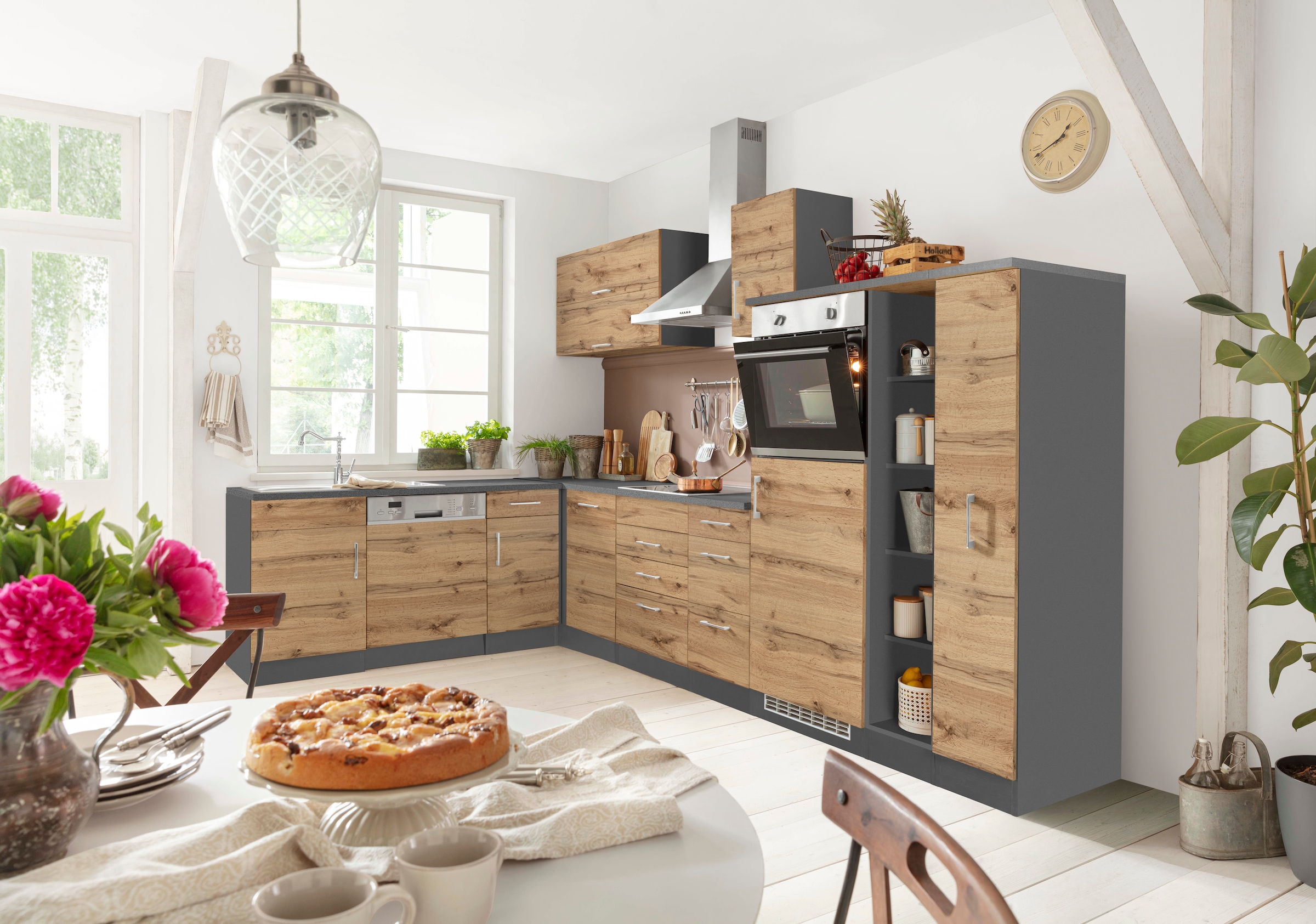 KOCHSTATION Winkelküche »KS-Colmar«, mit E-Geräten, Stellbreite 210/330 cm