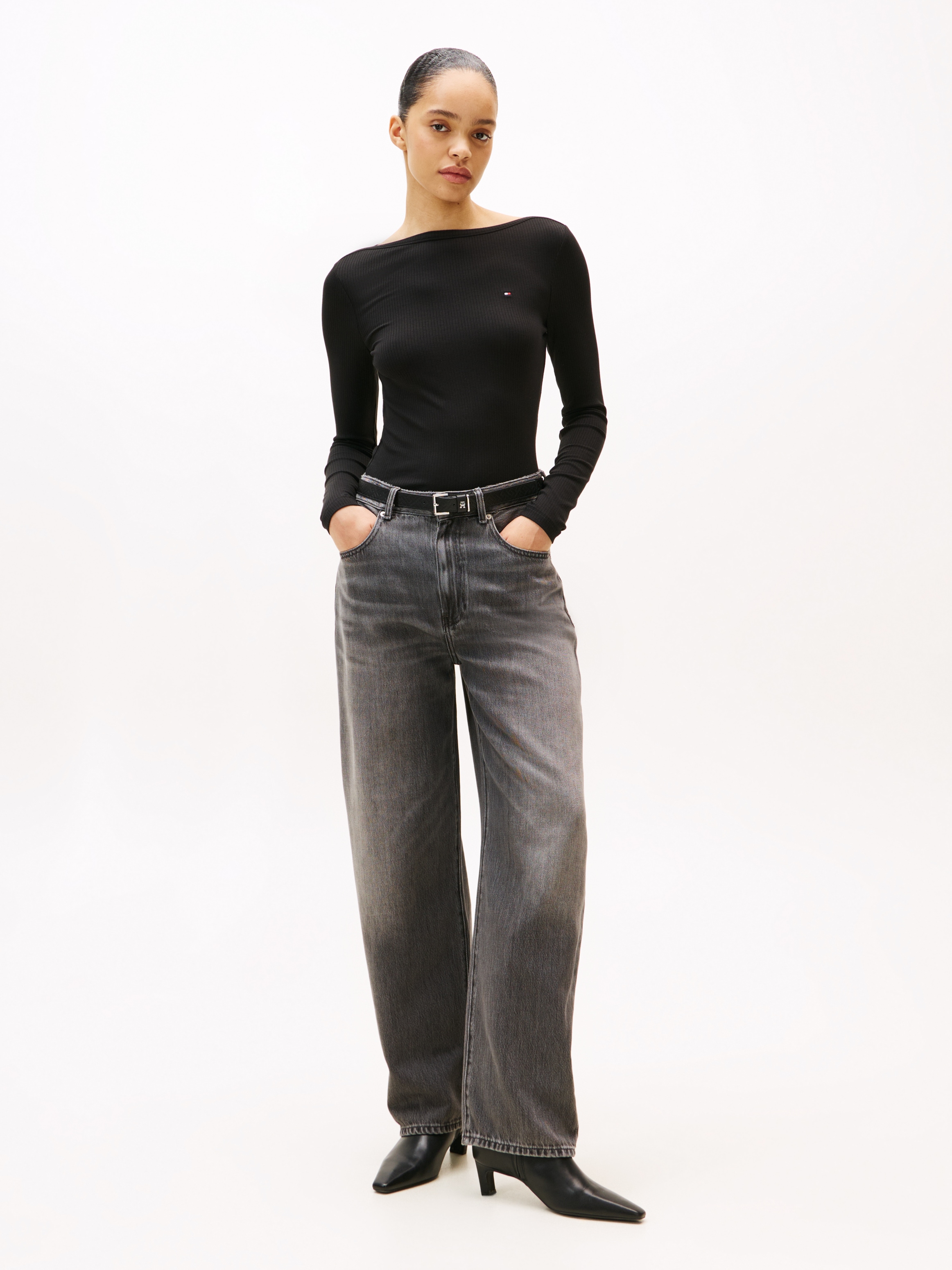 Tommy Hilfiger Langarmshirt »SLIM 5X2 RIB BOAT-NK LS«, in gerippter Struktur