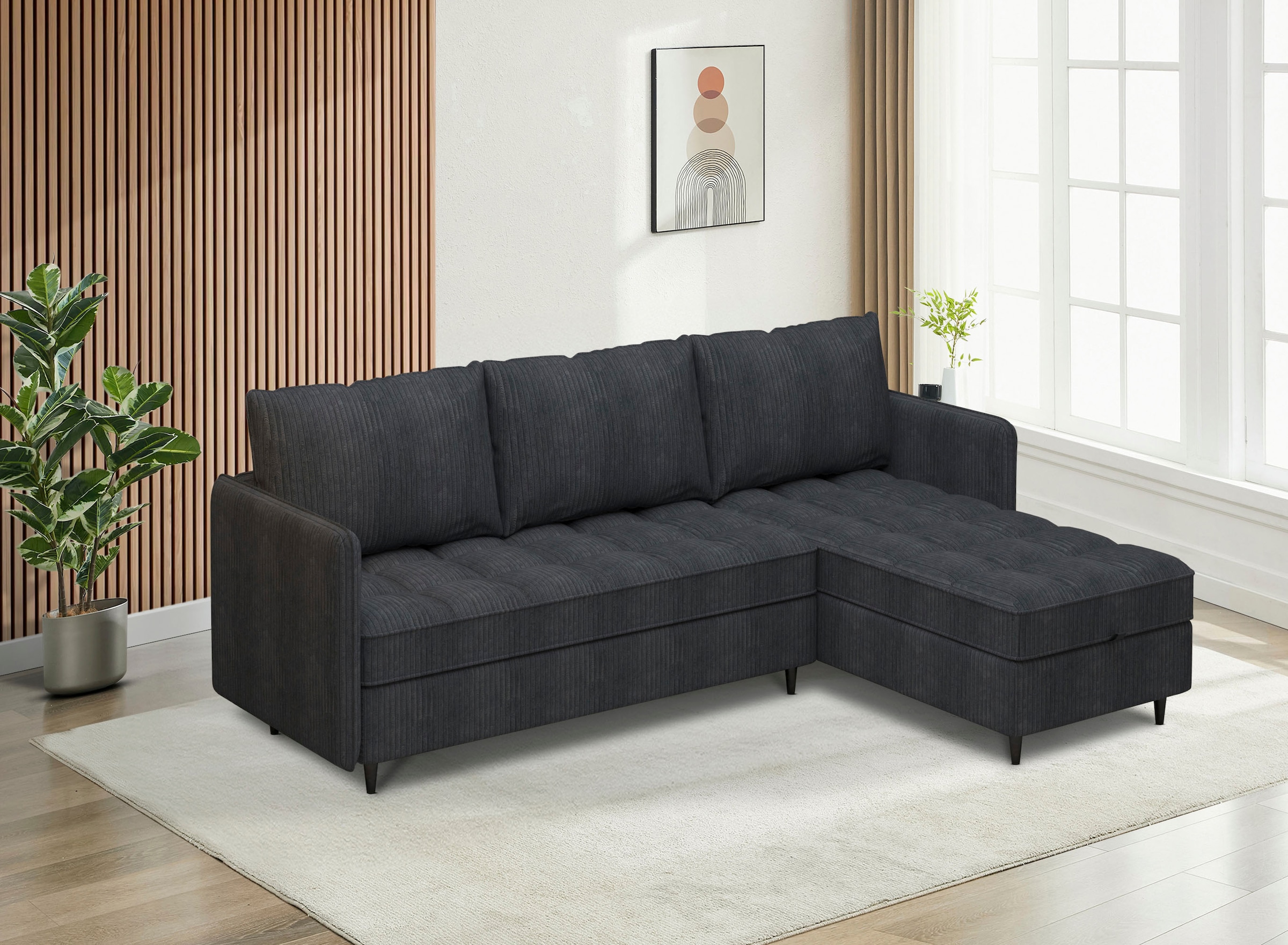 Dorel Home Ecksofa »LINDHUS, Sofa mit Hocker, 4 verschiedene Stellvarianten, L-Form«, Wohnlandschaft, mit Recamiere, großer Bettkasten, Cord, Chenille
