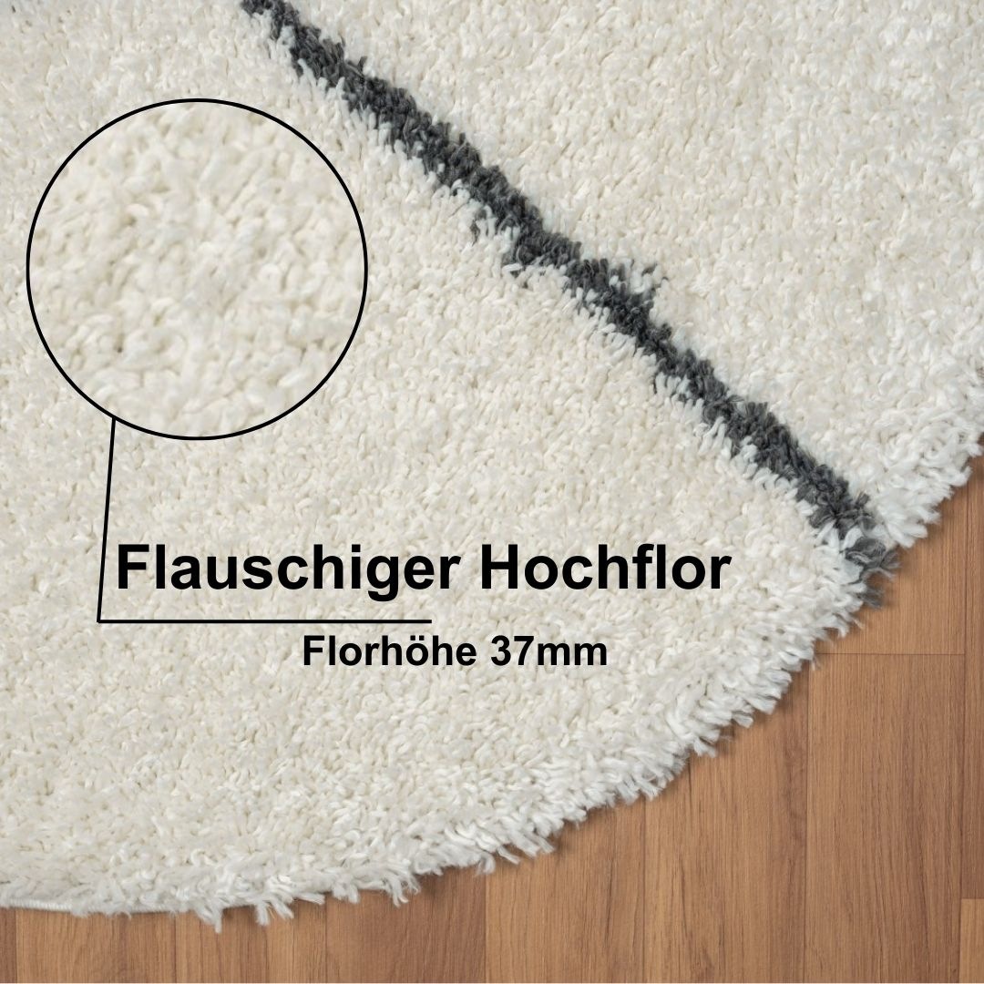 Myflair Möbel & Accessoires Hochflor-Teppich »My Shaggy Raute«, rund, 37 mm Höhe, Shaggy, Scandi Rauten Design, leicht glänzend, extra flauschig