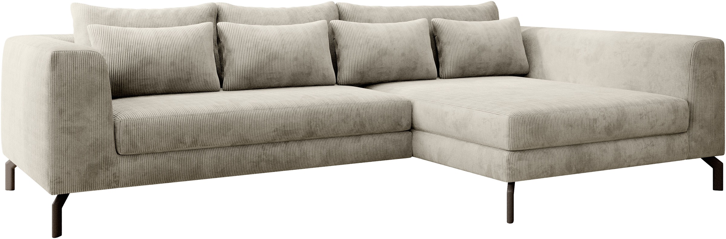 INOSIGN Ecksofa »Cross, mit softem Sitz, L-Form, wendbare Zierkissen, Breite 284 cm«, Couch mit vielen Kissen, stylische Kreuznaht, elegante Metallfüße