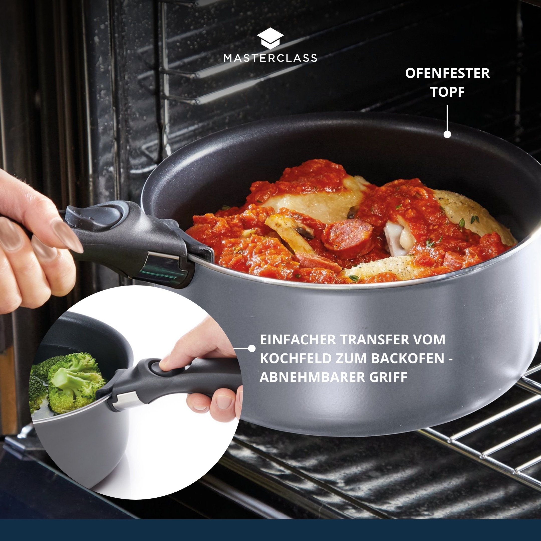 Master Class Pfannen-Set »MasterClass«, Aluminium, (Set, 3 tlg., je 1 Pfanne Ø 17 cm, H. 8 cm, Ø 19,5 cm, H. 9 cm, Ø 21 cm, H. 10 cm), Induktion