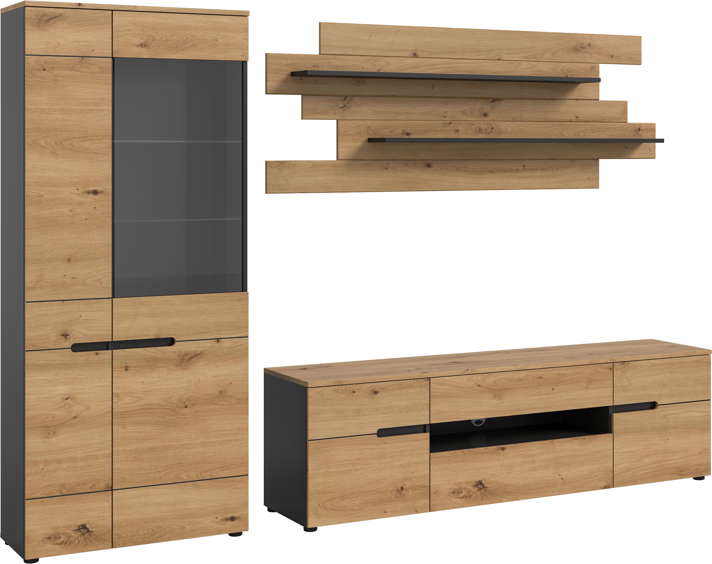 INOSIGN Wohnwand »REHAT, TOPSELLER!, 3-teilig, Breite 280 cm, individuell stellbar« Set bestehend aus: Vitrine, Lowboard und Wandboard, 3 Stk. tlg.